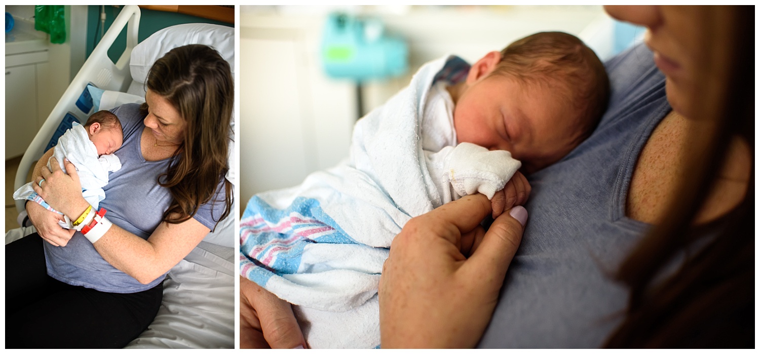 these are images of a new mother holding her newborn baby girl. the images were taken at piedmont hospital during a fresh 48 newborn session.