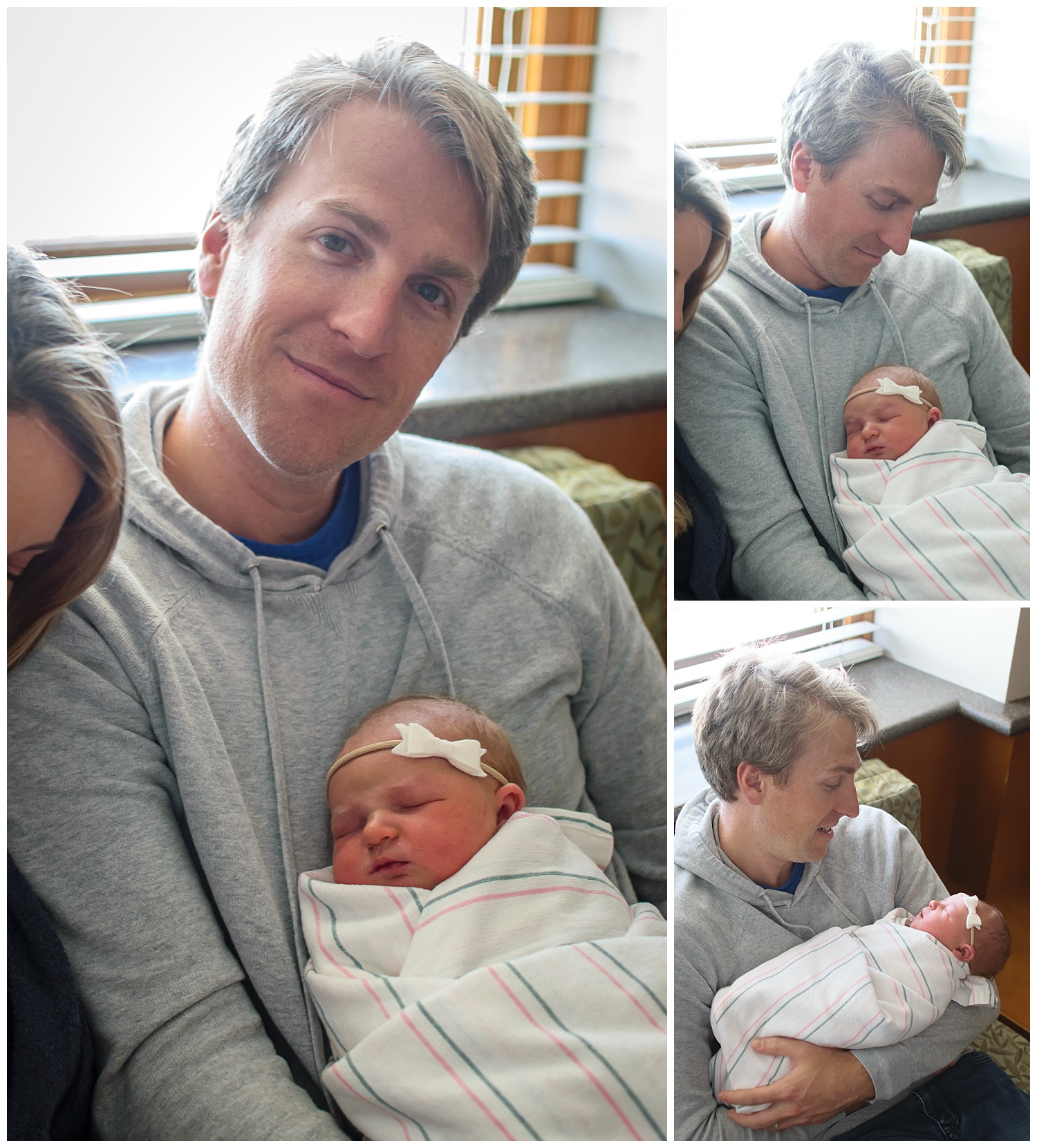 these are images of a father holding his newborn baby girl. the images were taken at piedmont hospital during a fresh 48 newborn session.