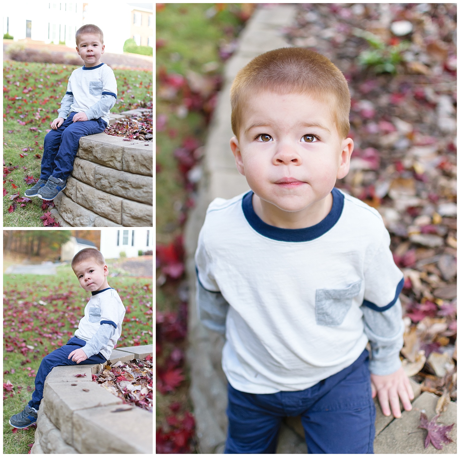 this is a collage of images of a toddler boy during a lifestyle family session. these were taken in the frontyard of the family's home in marietta, georgia