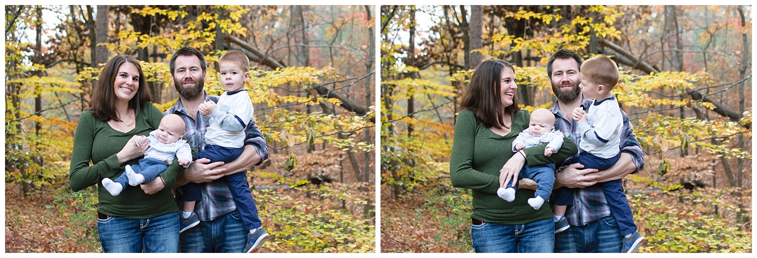 these are side by side images of a family in their backyard. they were taken during an in home lifestyle session in marietta, georgia