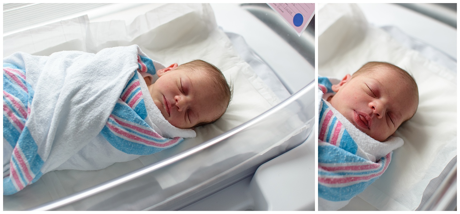 these are overhead images of a newborn baby girl laying in a hospital bassinet. the images were taken at piedmont hospital in atlanta during a fresh 48 session.