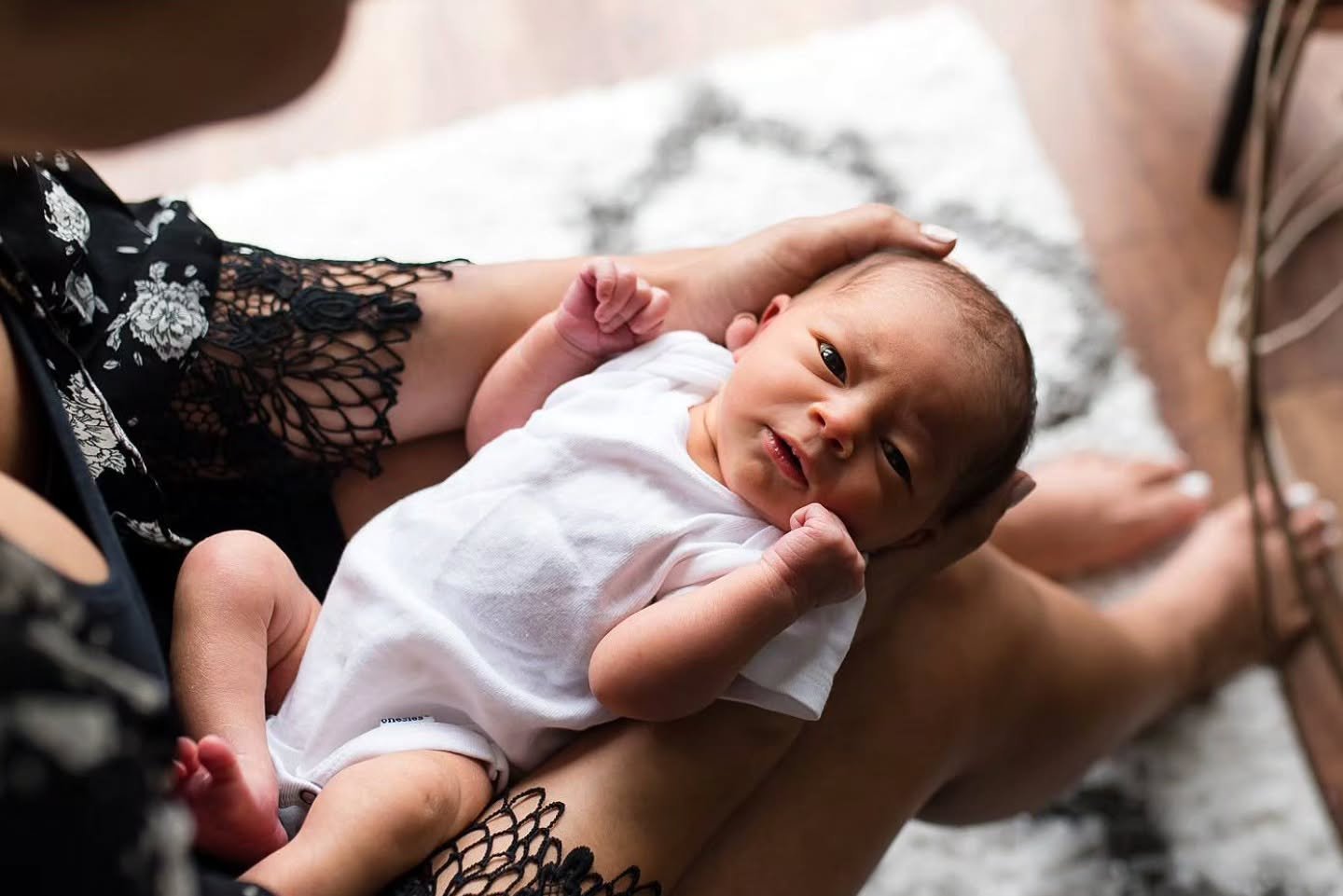 Sharing one of my favorite newborn images, little baby girl staring so intently at the camera ❤️