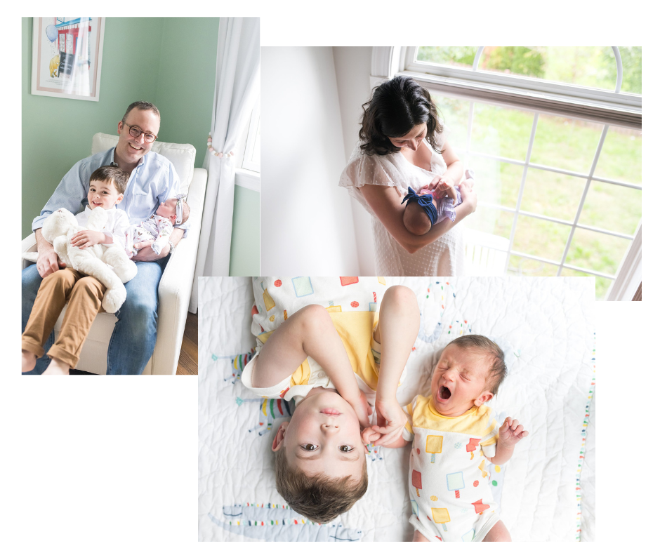 images of newborn with family members at in home newborn sessions in Bethesda, Maryland