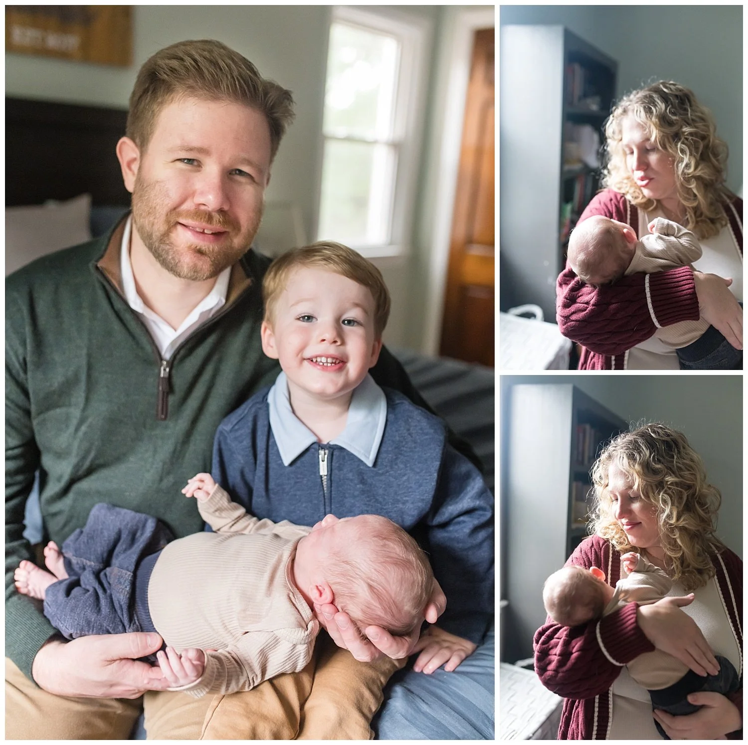 family images of dad, mom, toddler boy and newborn baby boy during in home Bethesda newborn photo session with Tabitha Maegan