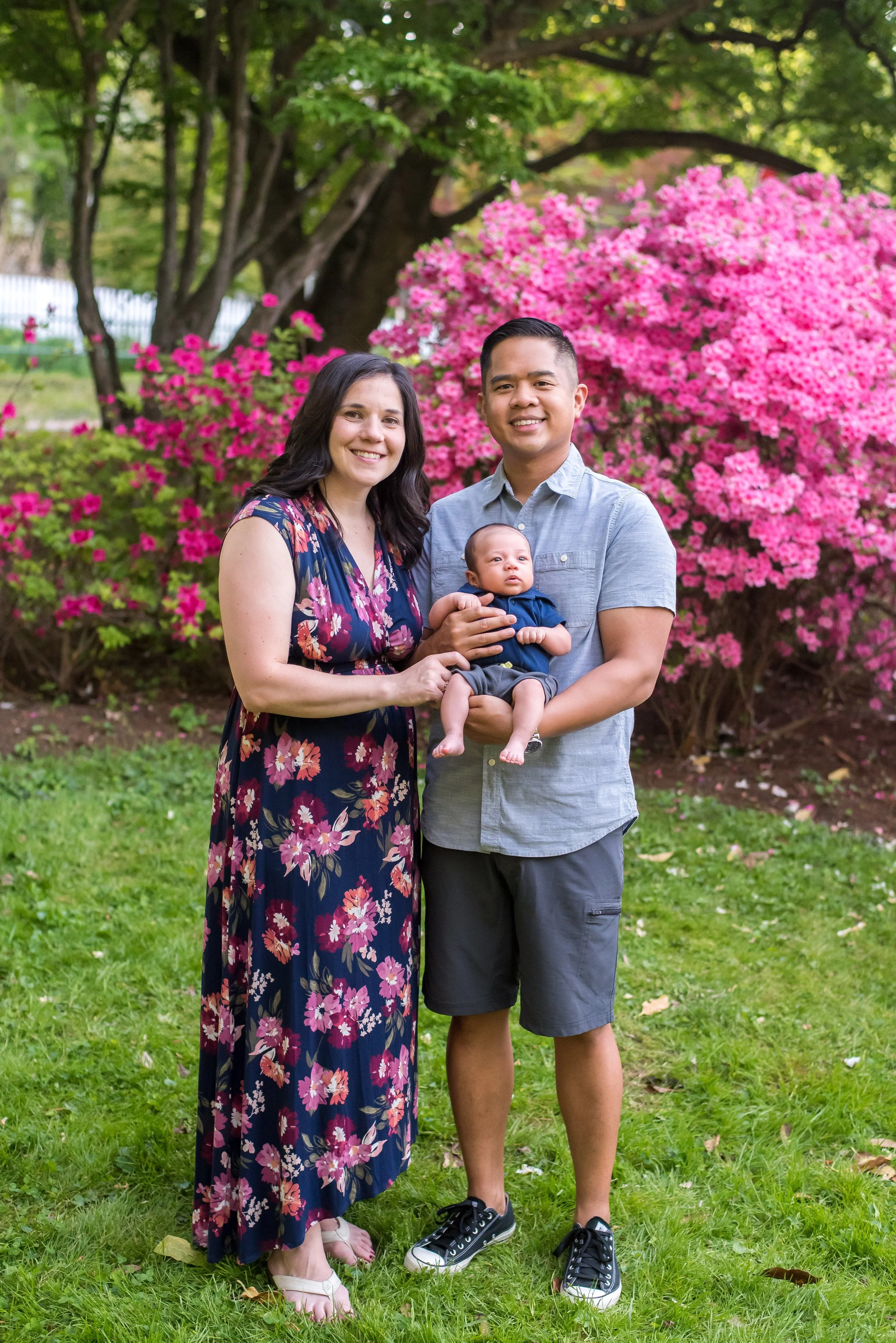 mother and father with their newborn baby boy at mini session in kensington MD