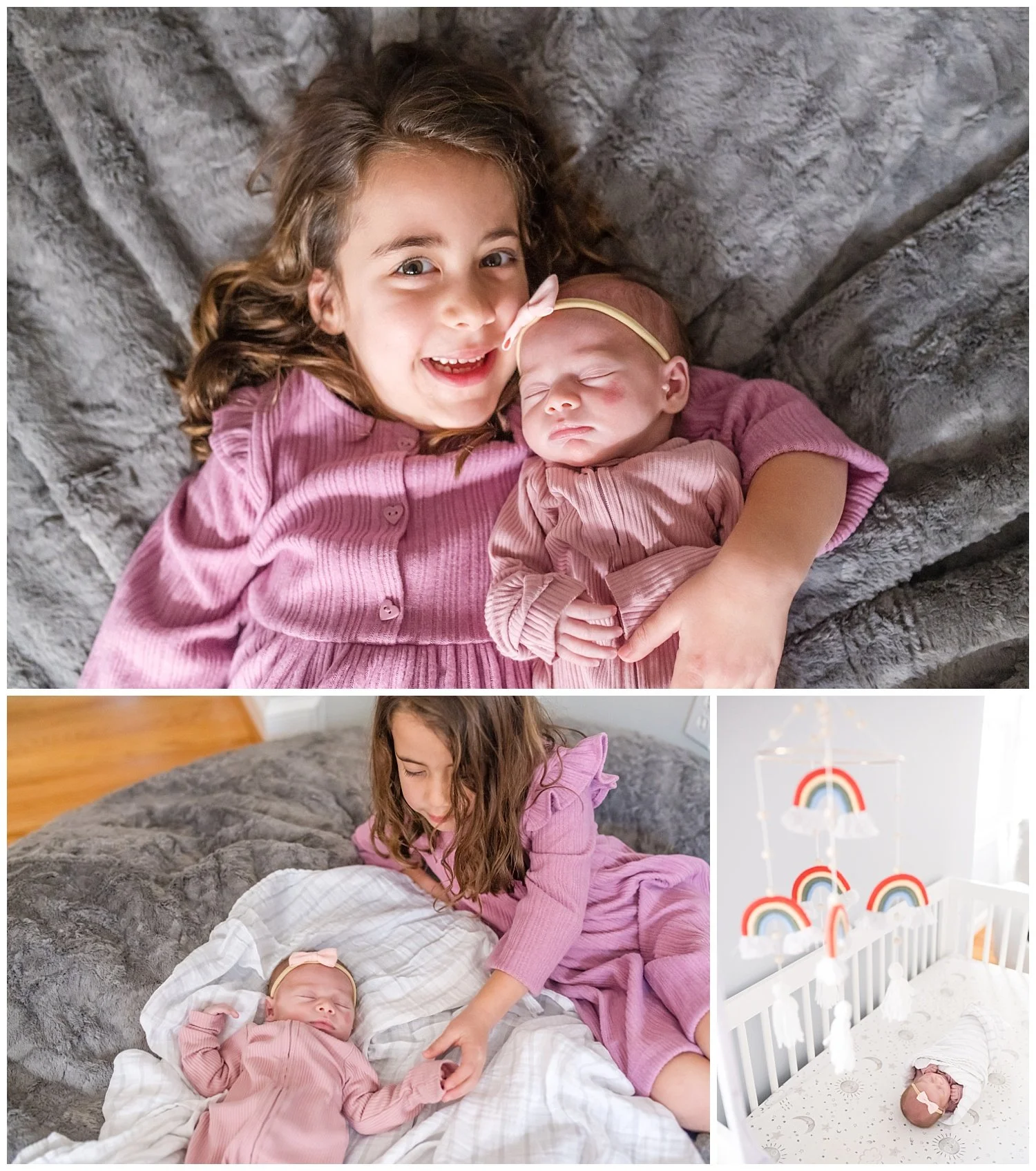 baby in crib and baby with older sister at Washington DC Newborn Photography Session with Tabitha Maegan