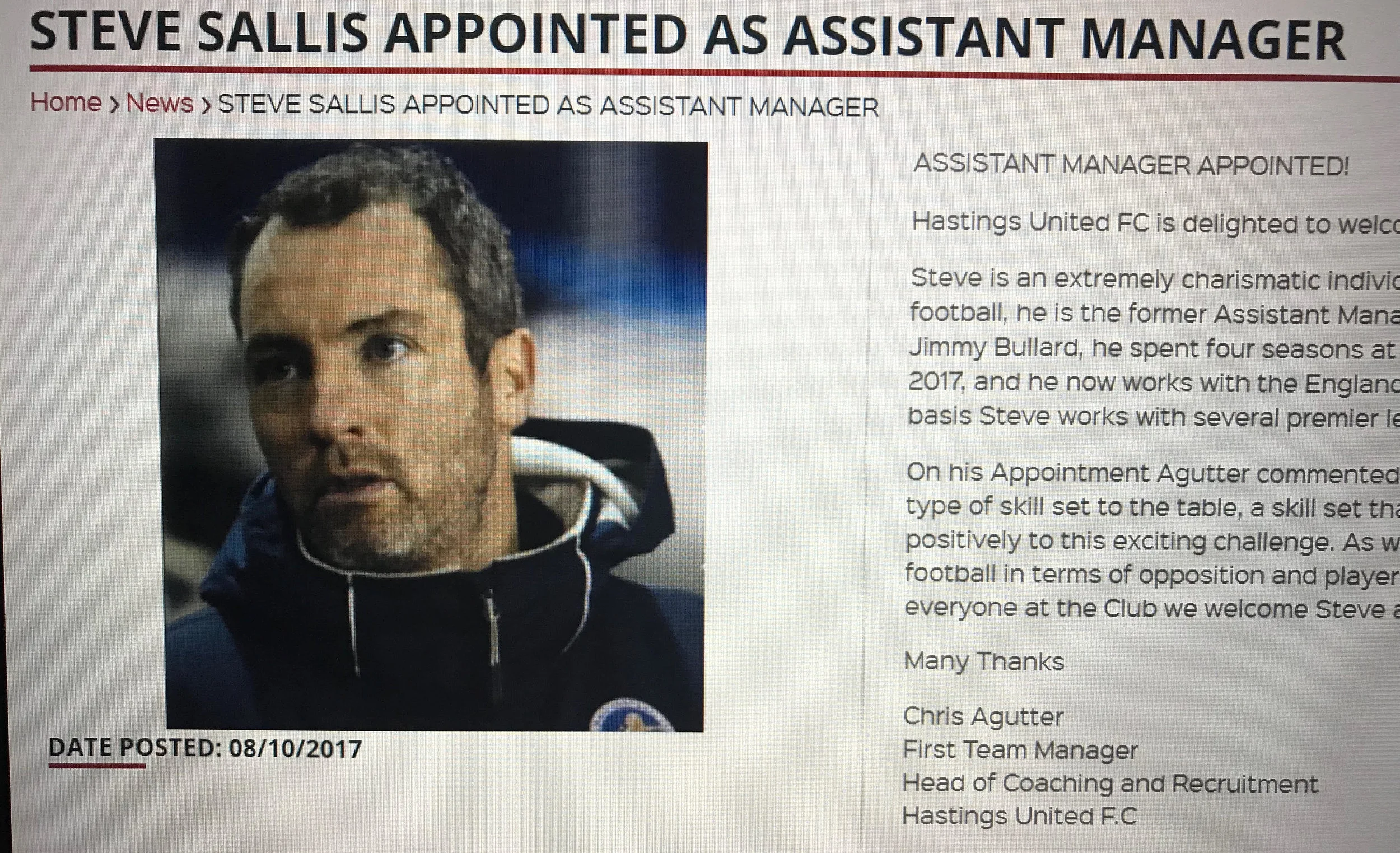 Sallis still manages to coach on the coal face in non-league. Link here: http://www.hastingsunited.com/news/steve-sallis-appointed-as-assistant-manager