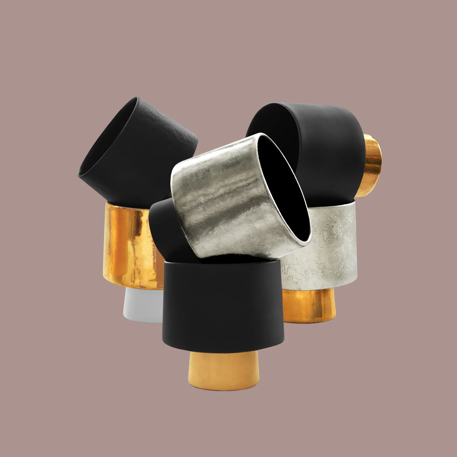 GLACIER • goblets • cast black or dove grey china • carat gold or platinum enamel