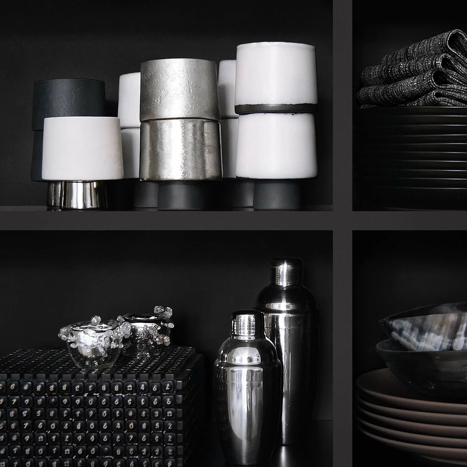GLACIER • goblets • cast white or black china • platinum enamel or white glaze