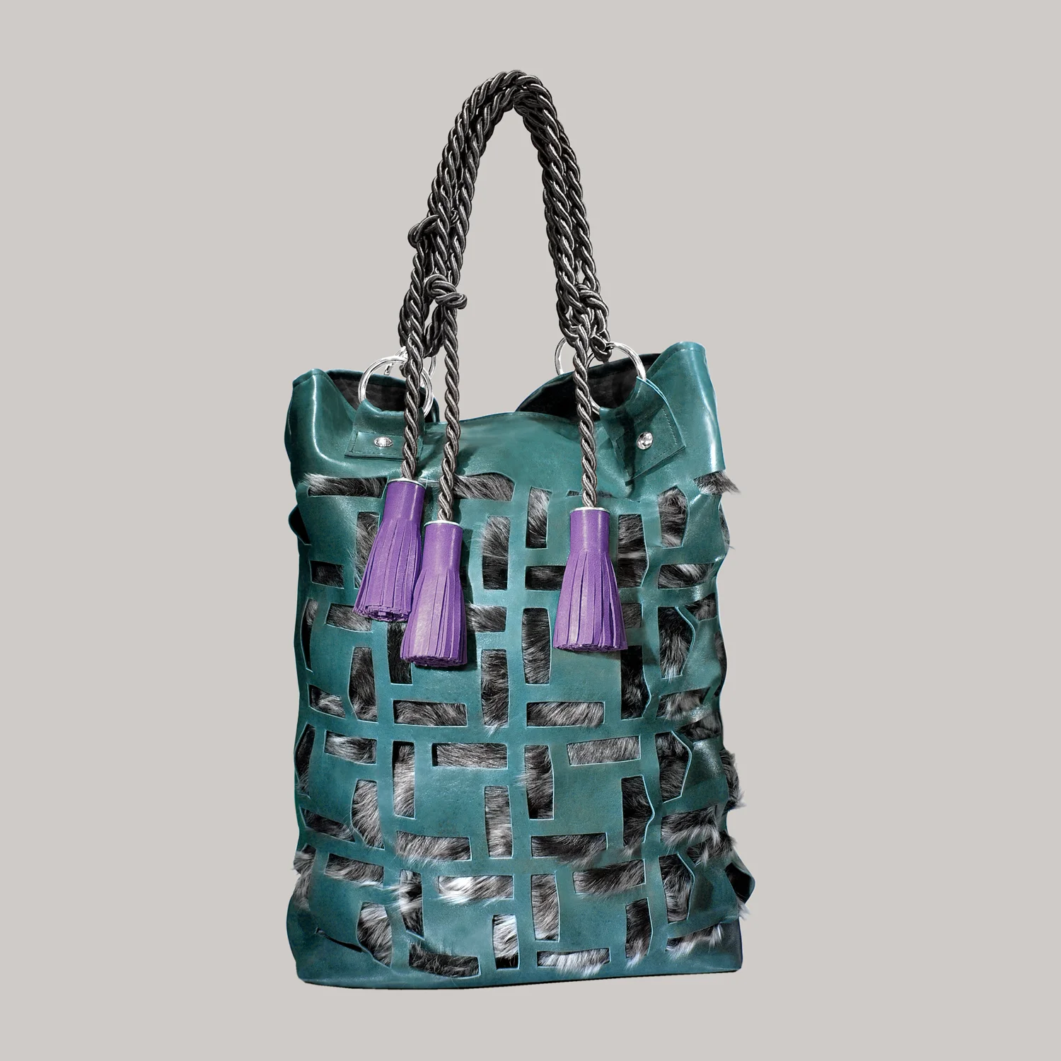 RYO • hobo bag • hand perforated leather & recycled fur • from the series INDOCHINA