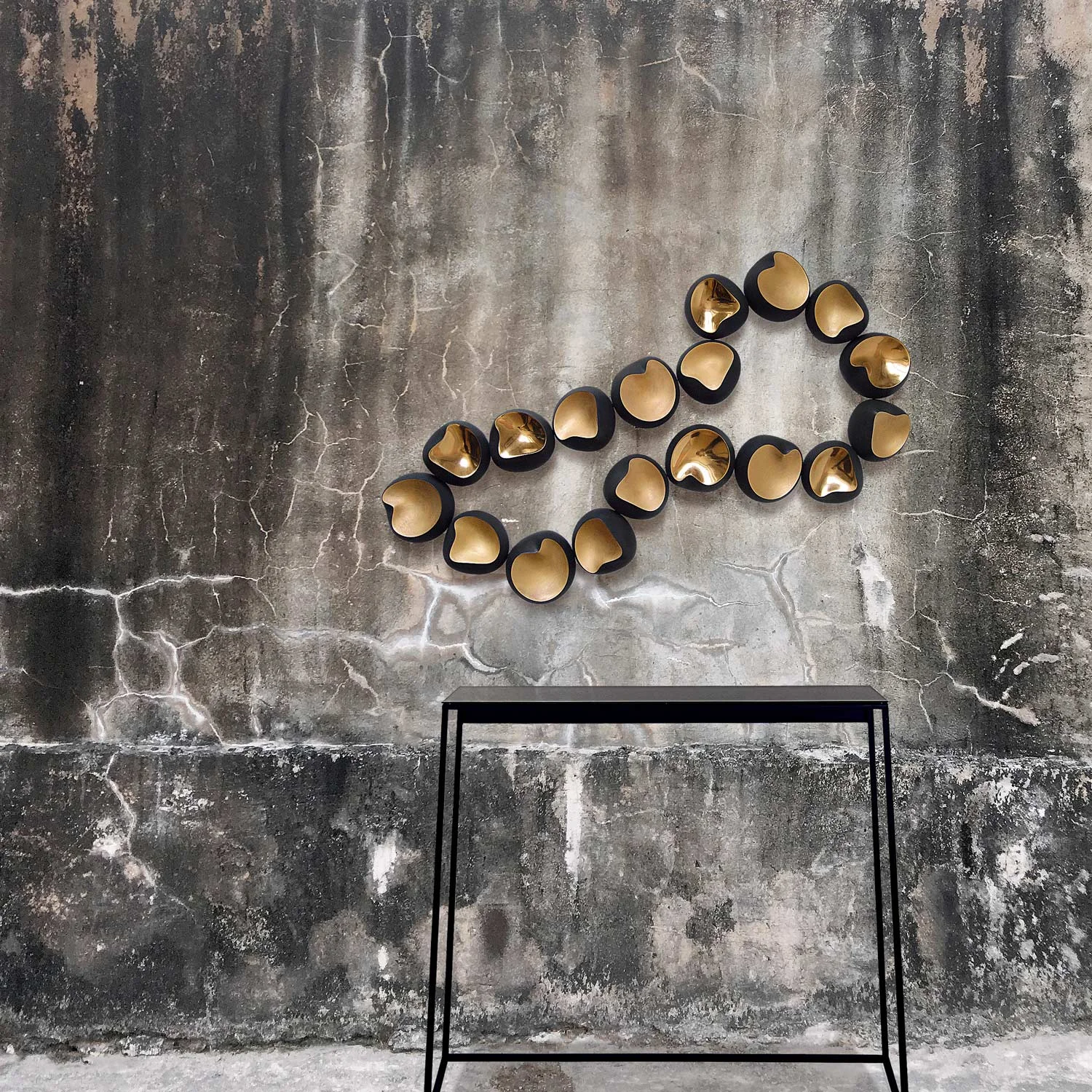 EMPEROR • wall sculpture • cast black china • carat gold enamel • H540 X W800 X D60MM