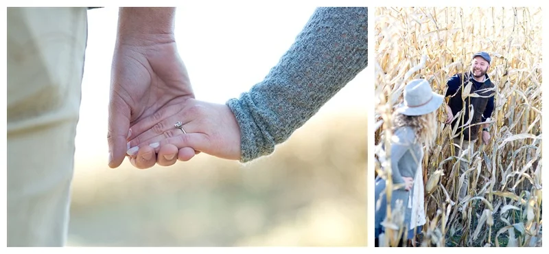 The engagement ring and looking through a cornfield