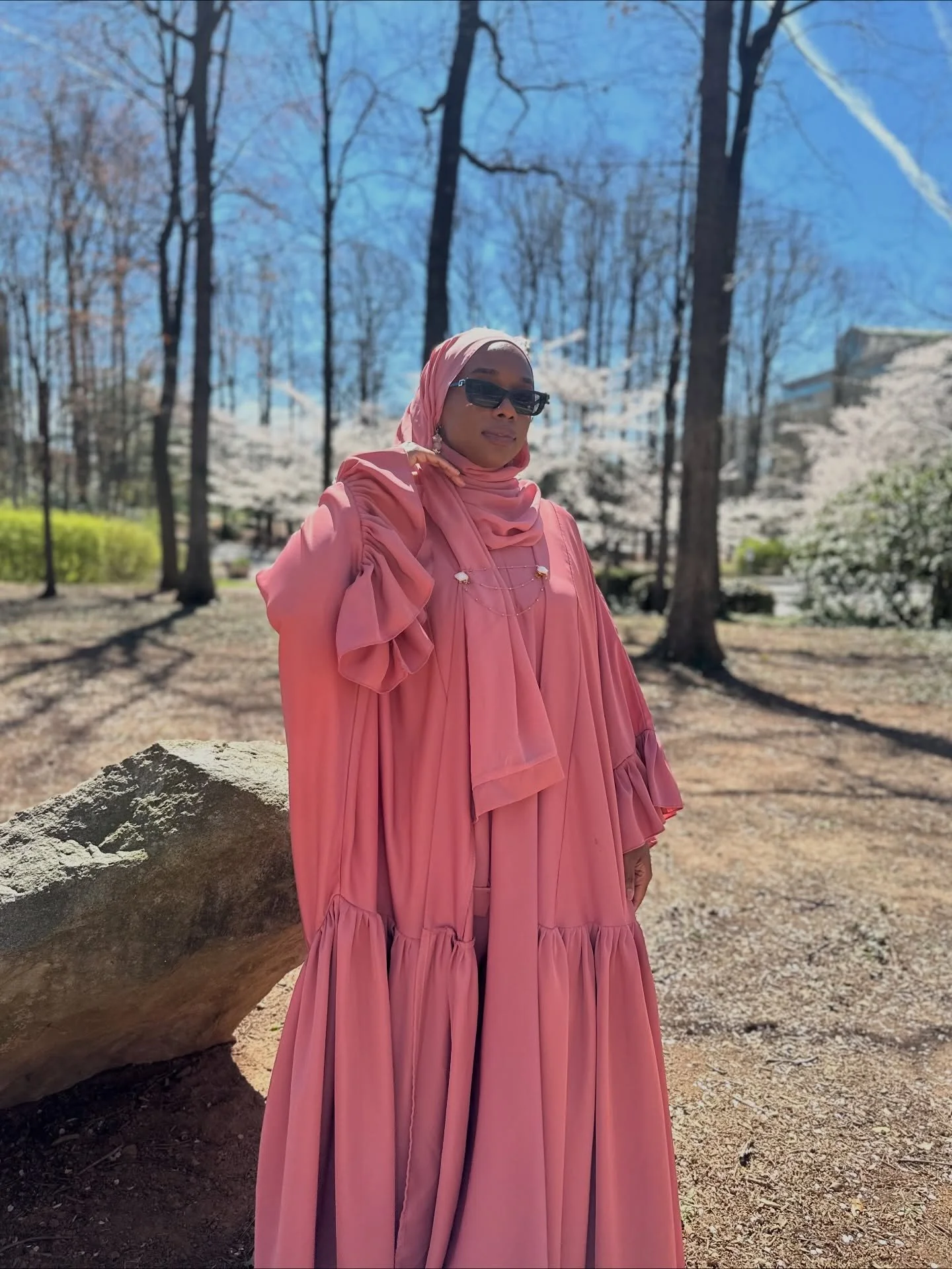 When the abaya is the moment 🌸✨ 

The cherry blossoms are in peak bloom all over the DMV - have you been out to enjoy them in your area?

My abaya is from my own brand - The Ana Abaya Set in Rose pink 💗 (link in bio)
