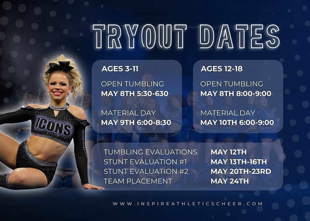 Are you registered for season 8 tryouts? Get enrolled TODAY! Link in bio! #InspireAthletics 💙👑