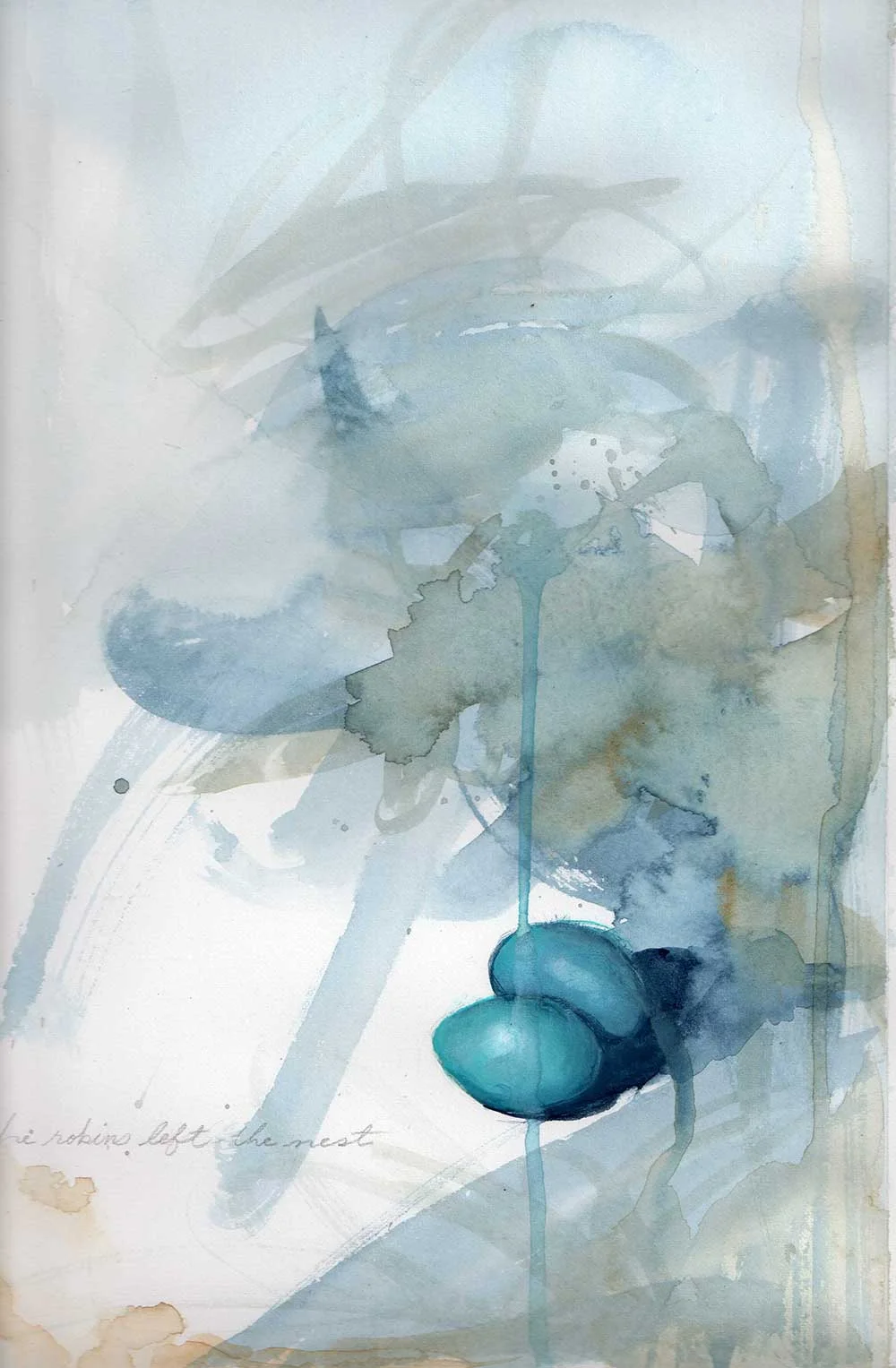 Robin eggs, abandoned: watercolor on Arches 140# hp, 8 x 12 in / 21 x 31