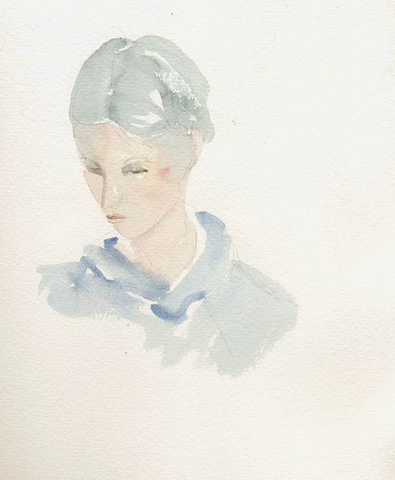 Catherine in Tuscany: watercolor, sketchbook, 7 x 9 in / 18 x 23 cm