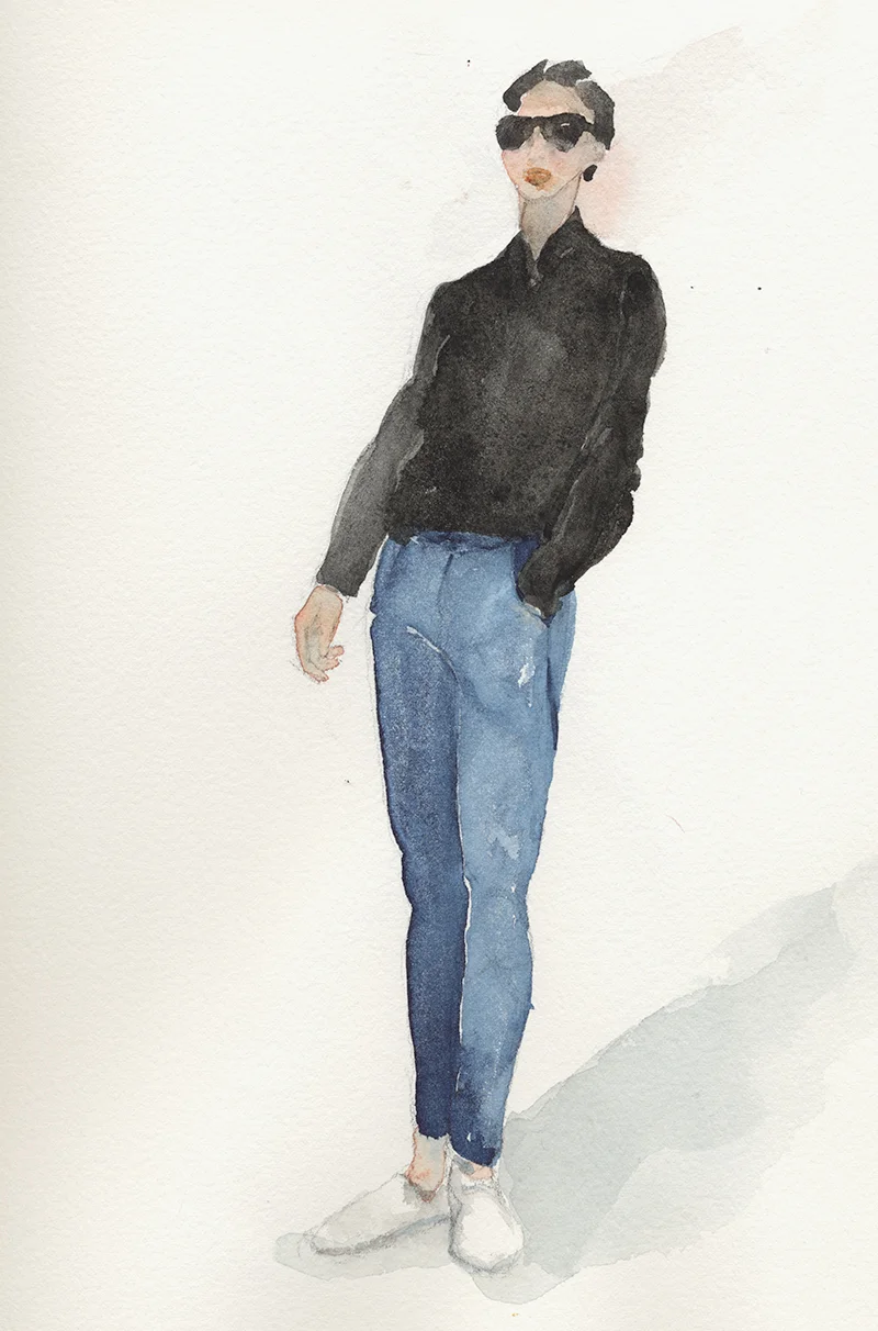 Rocker girl: watercolor, Arches 140# cp, 9 x 12 in, 23 x 31 cm