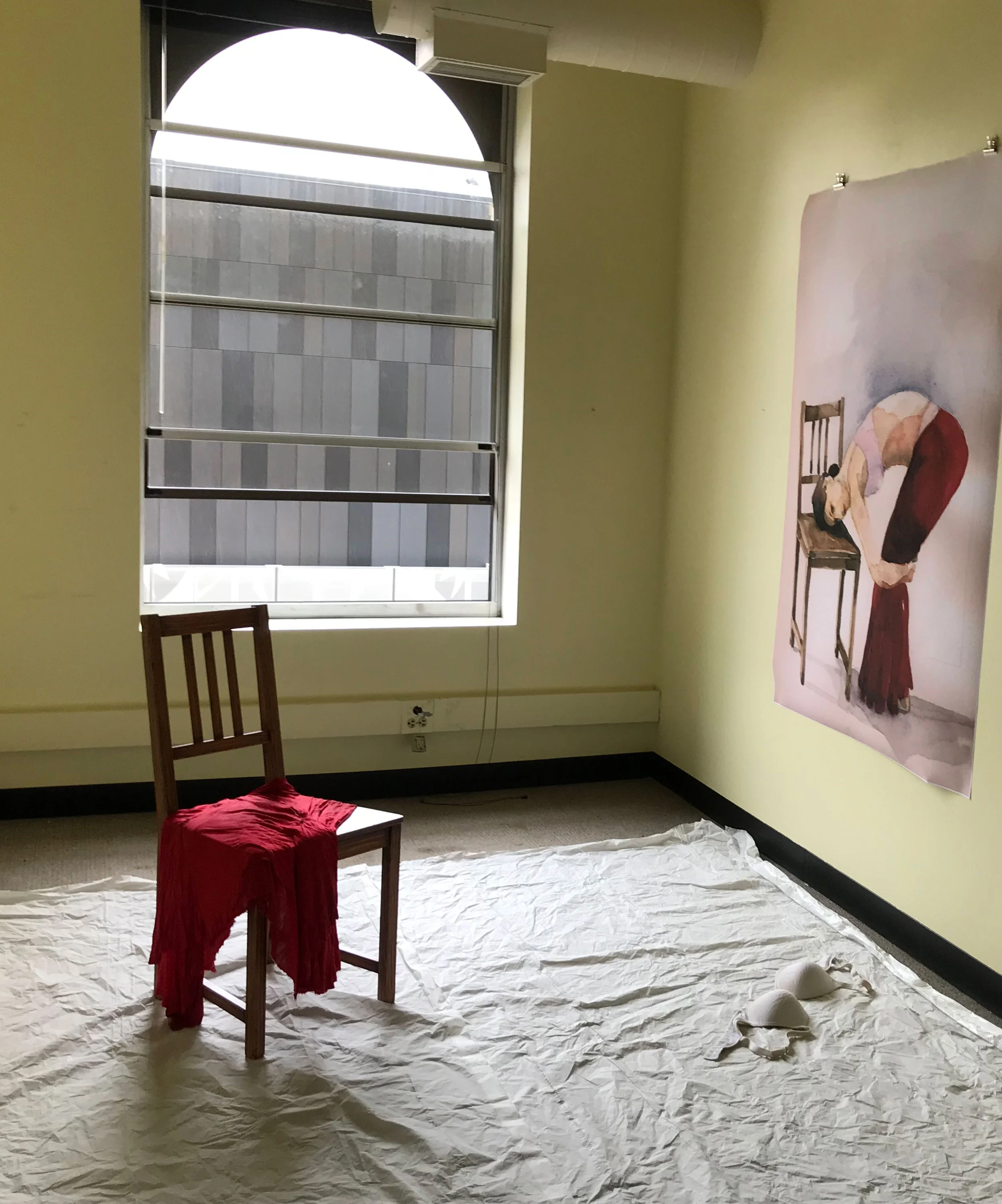 Sally Rousse asked me to create something based on my long association with the Masonic Temple on 6th and Hennepin in downtown Minneapolis, formerly Hennepin Center for the Arts now The Cowles Center for Dance and the Performing Arts. She gave me a room on the 5th floor where I've staged a tableau in homage to my memory of a performance at James Sewell Ballet Tek Box theater. The performance featured Nicky Coelho dancing in a piece choreographed by Myron Johnson, The Indestructible Lady Penrose . It knocked my socks off.