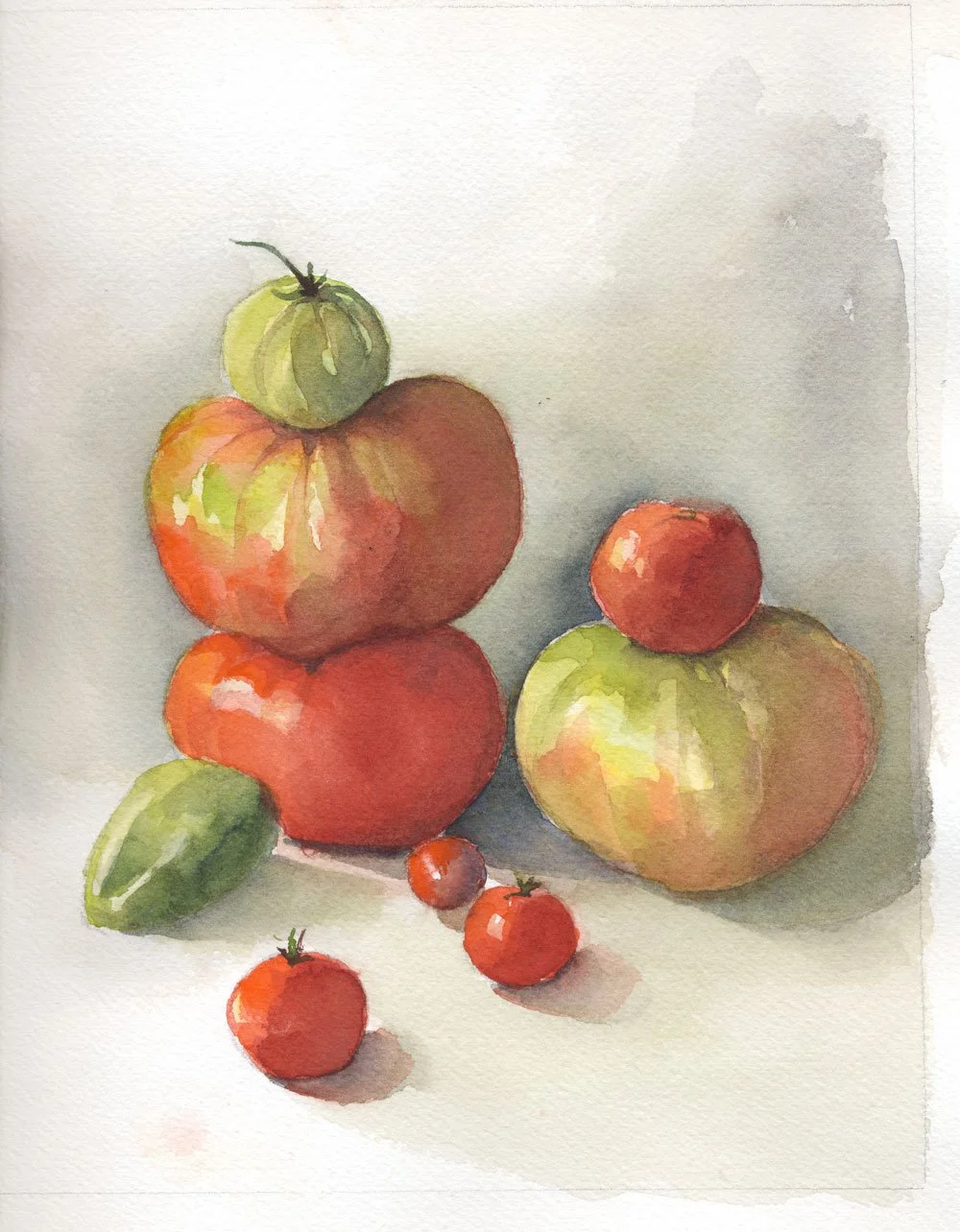Painting nine tomatoes.
