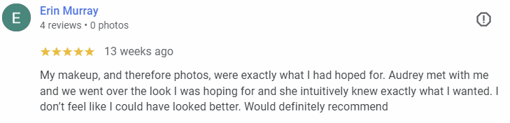 Screenshot of a customer review, star rating, and reviewer’s name.