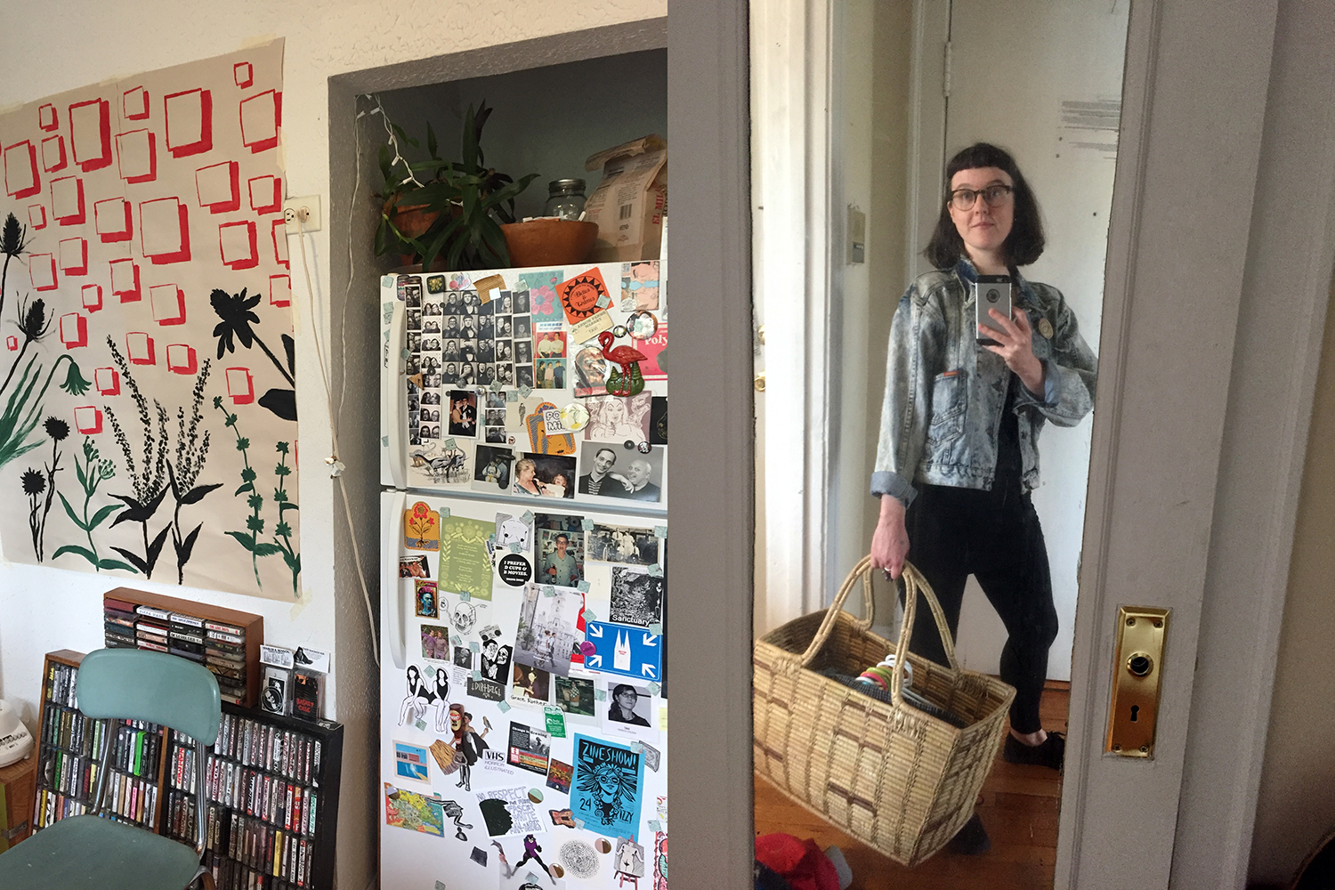The kitchen wall photo backdrop spot, and a basket of box tops headed to the conservatory.