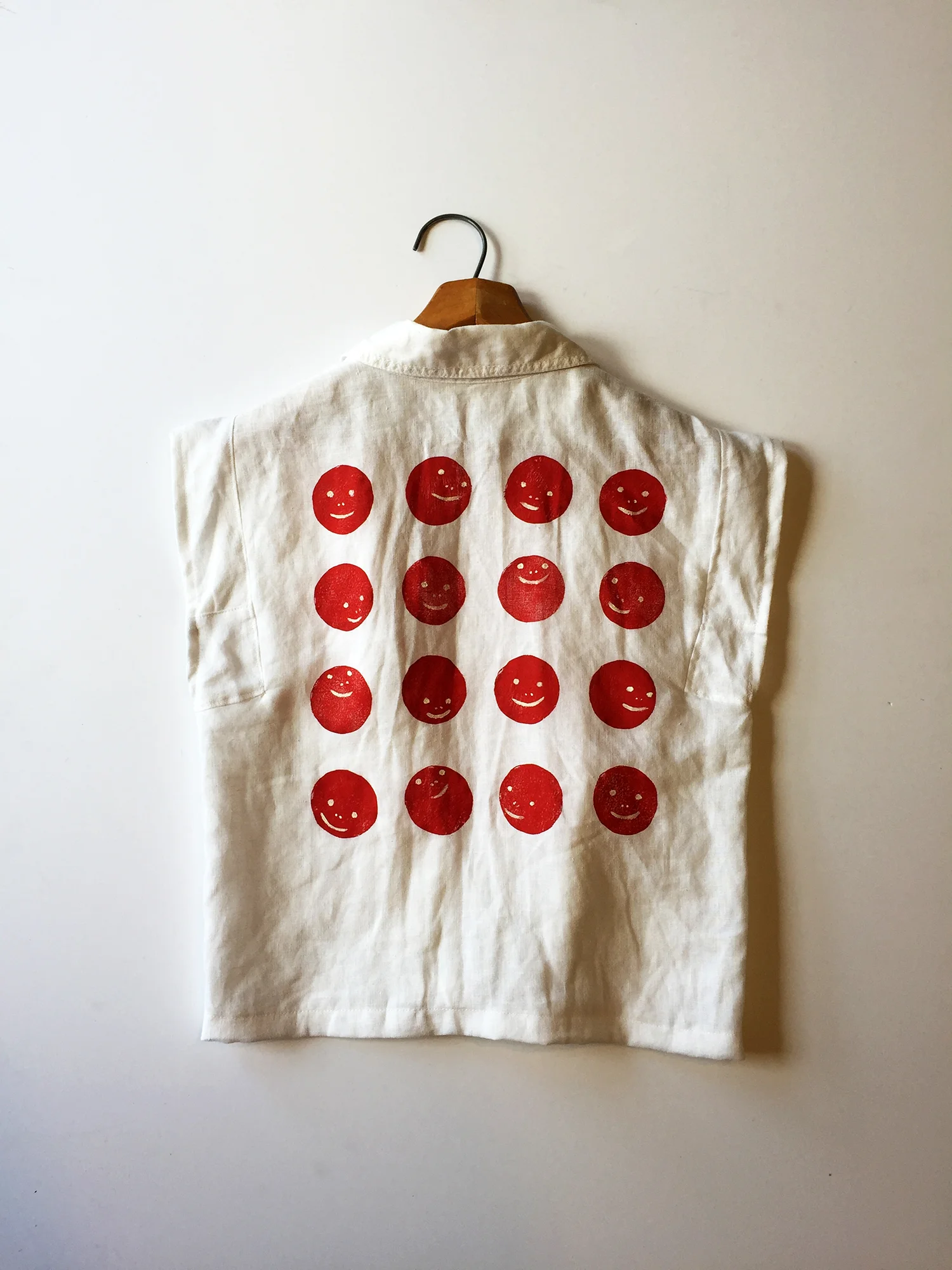Hello! // Recycled linen box top, block printed and hand painted // August 2017