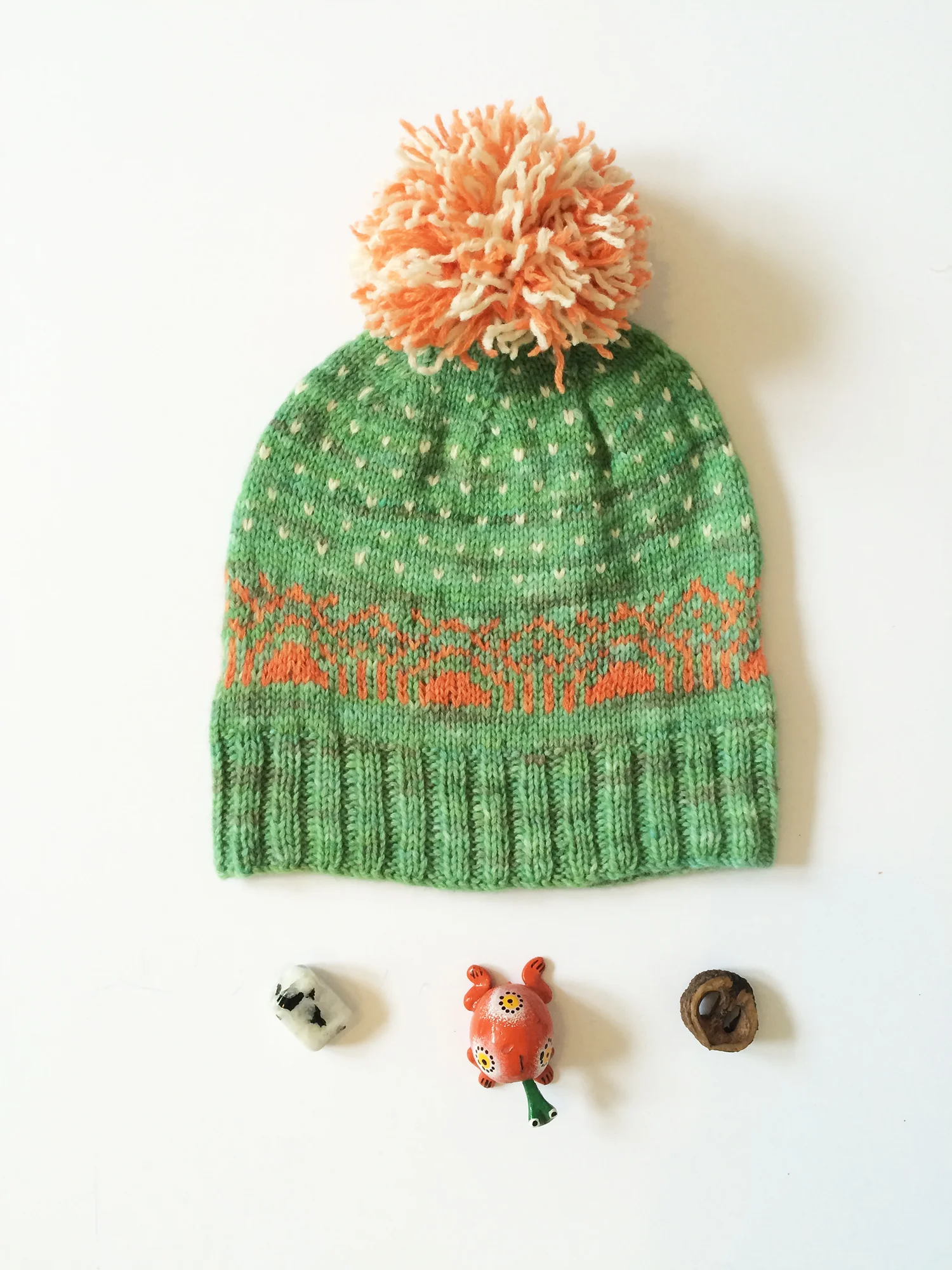 Sherbert Pom Hat // Handknit using recycled yarn, dyed with kool-aid. // September 2016