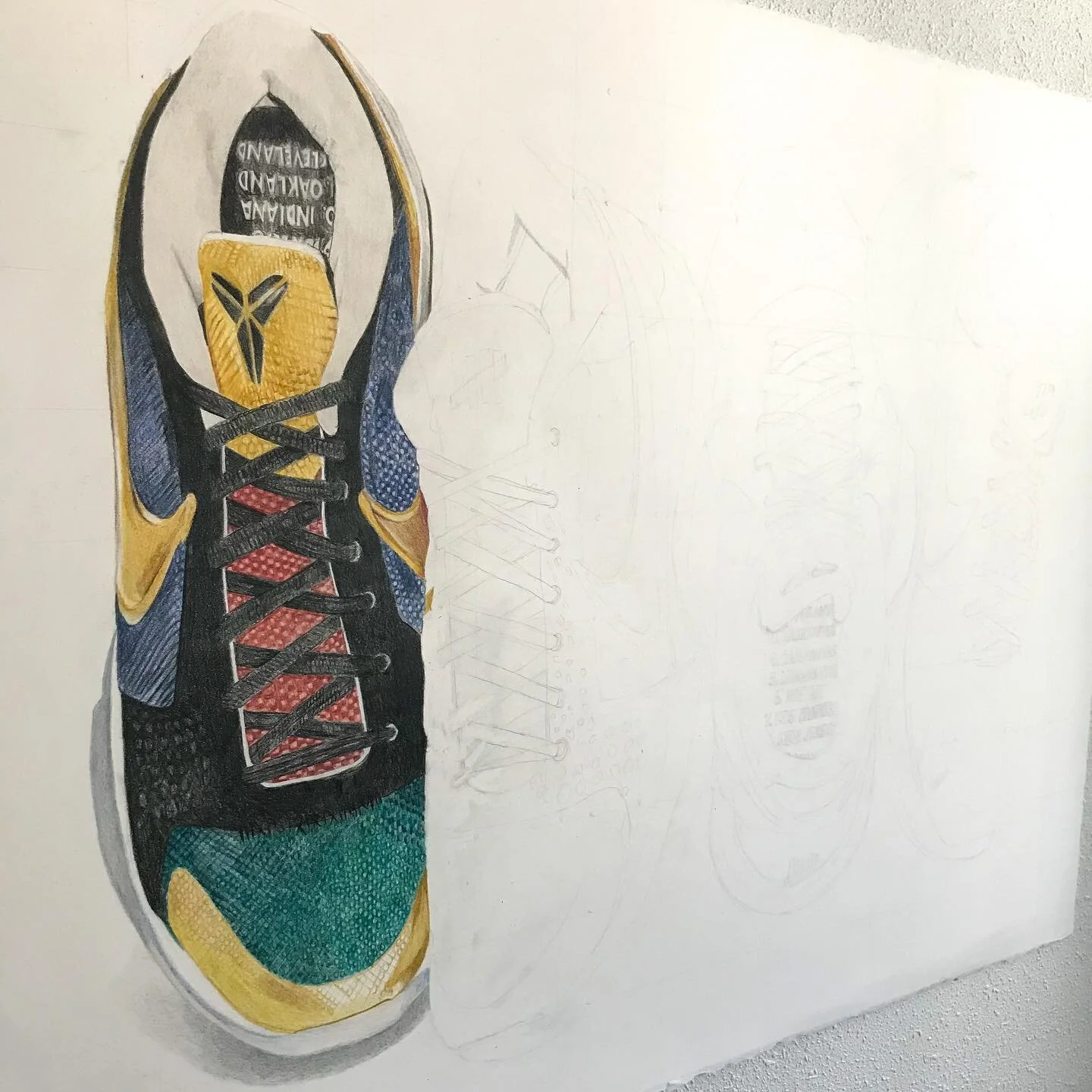 One shoe down, three to go on this drawing for a very special client. I love the story and concept behind these sneakers. Any #sneakerheads out there? 

#nike #kobebryant #limitededition #commission #workinprogress #wip #seattleartist #basketball #ba