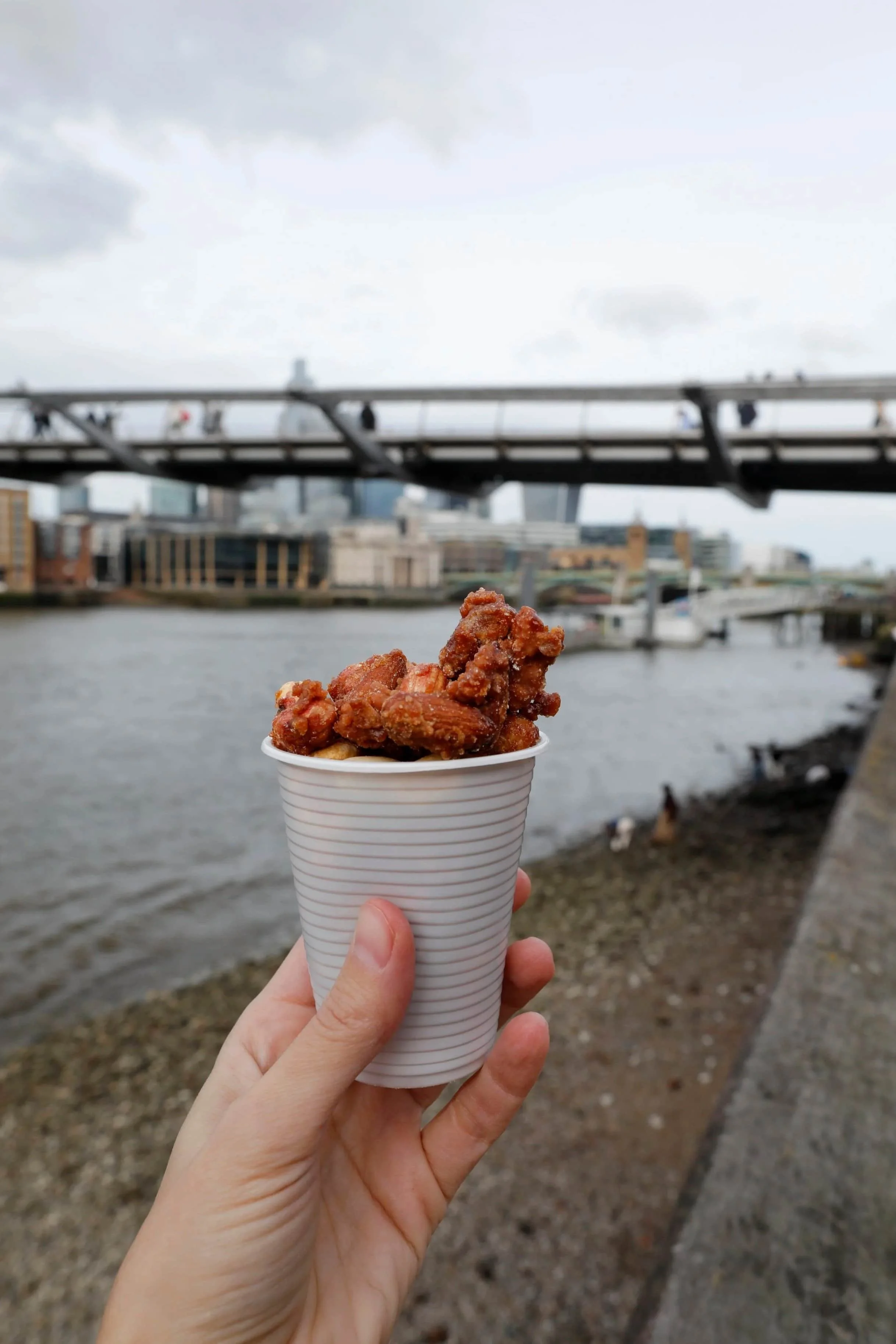 Toasted nuts at the River Thames in London