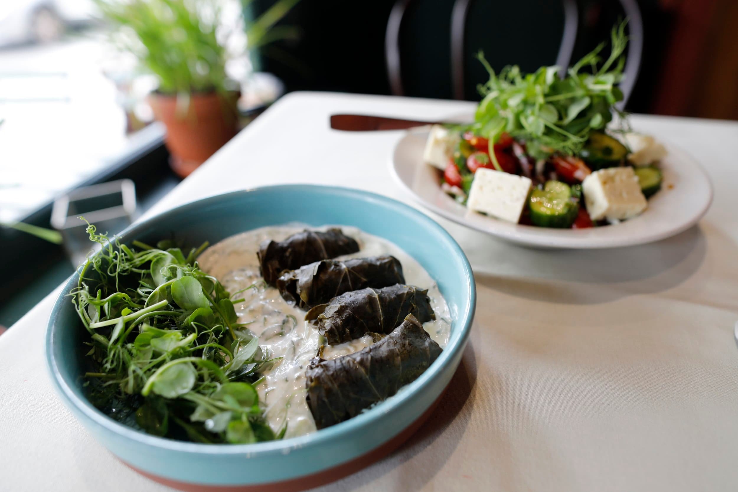 Dolmas in a blue dish at Iberia in London