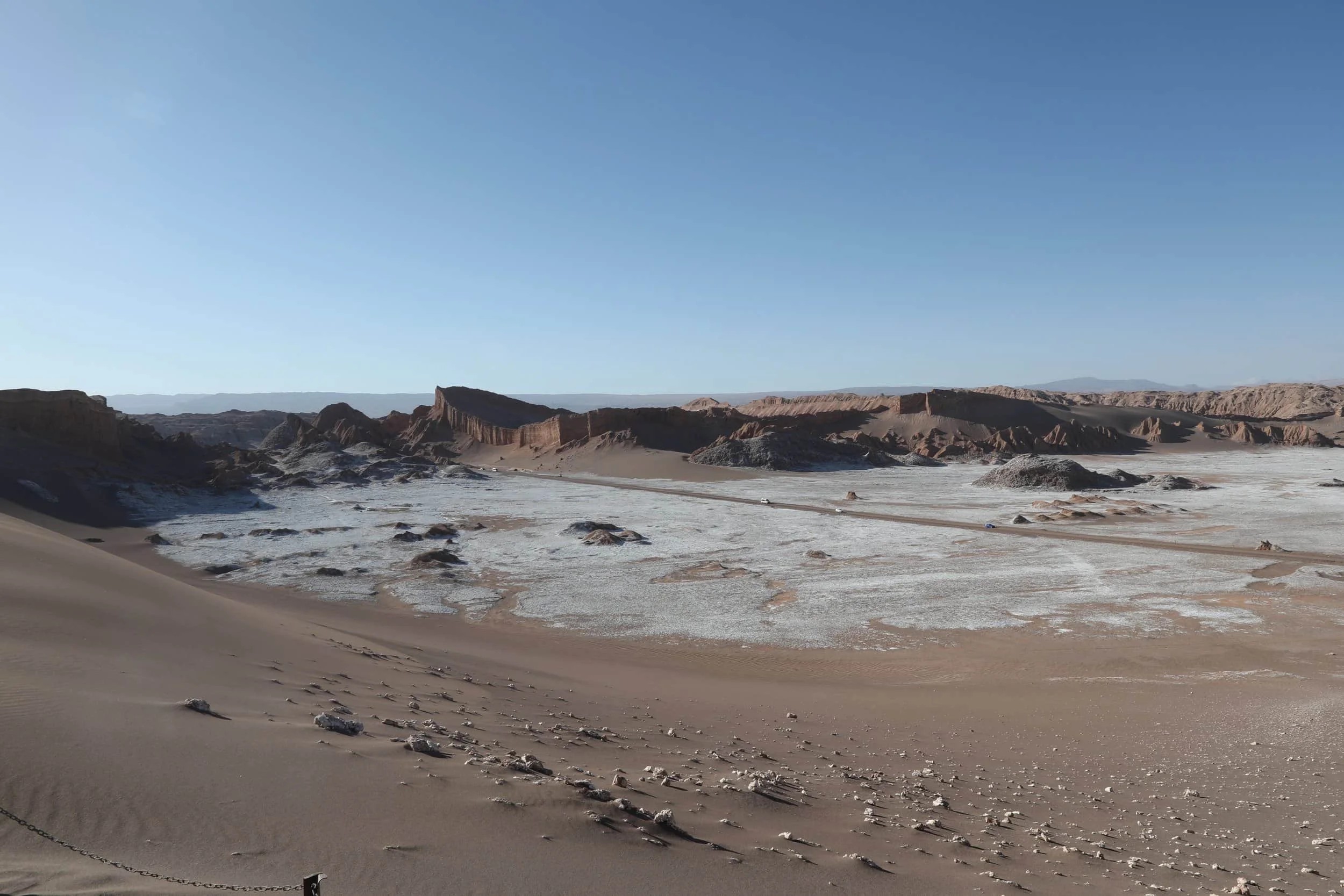 Valle de la Luna Chile, otherworldly landscape, girl at top of Great Dune