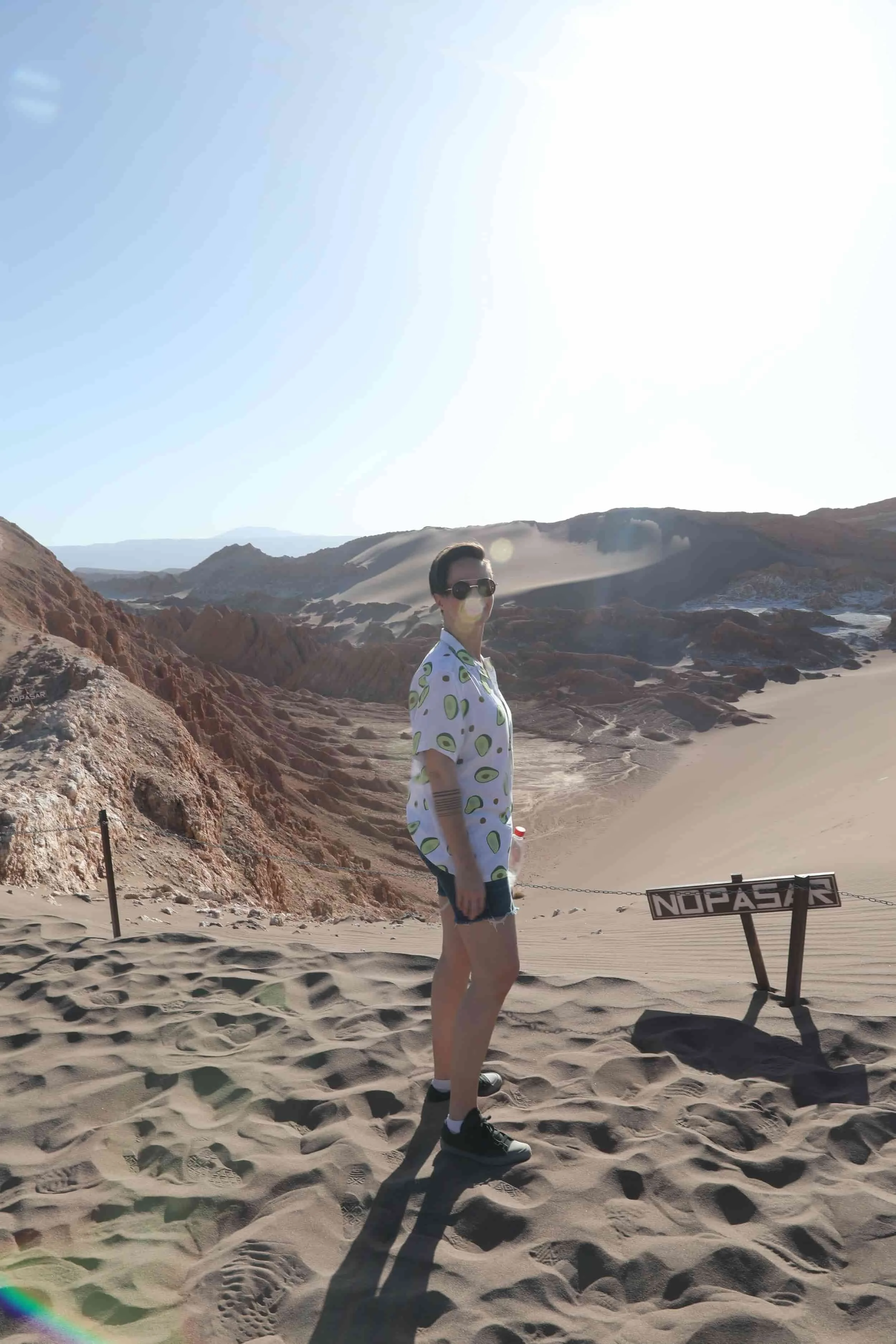 Valle de la Luna Chile, otherworldly landscape, girl at top of Great Dune