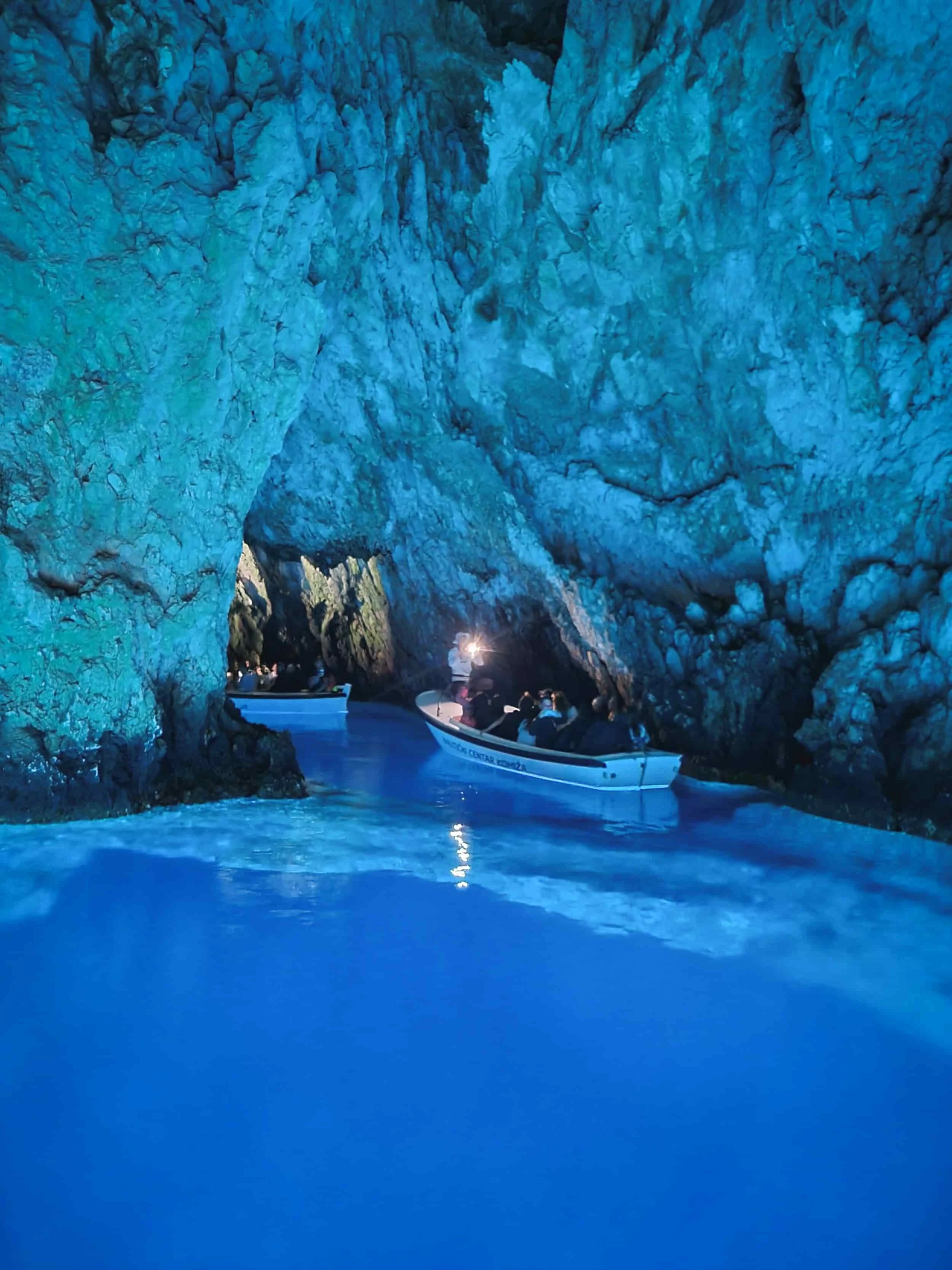 Rocky walls inside Blue Cave near Split Croatia