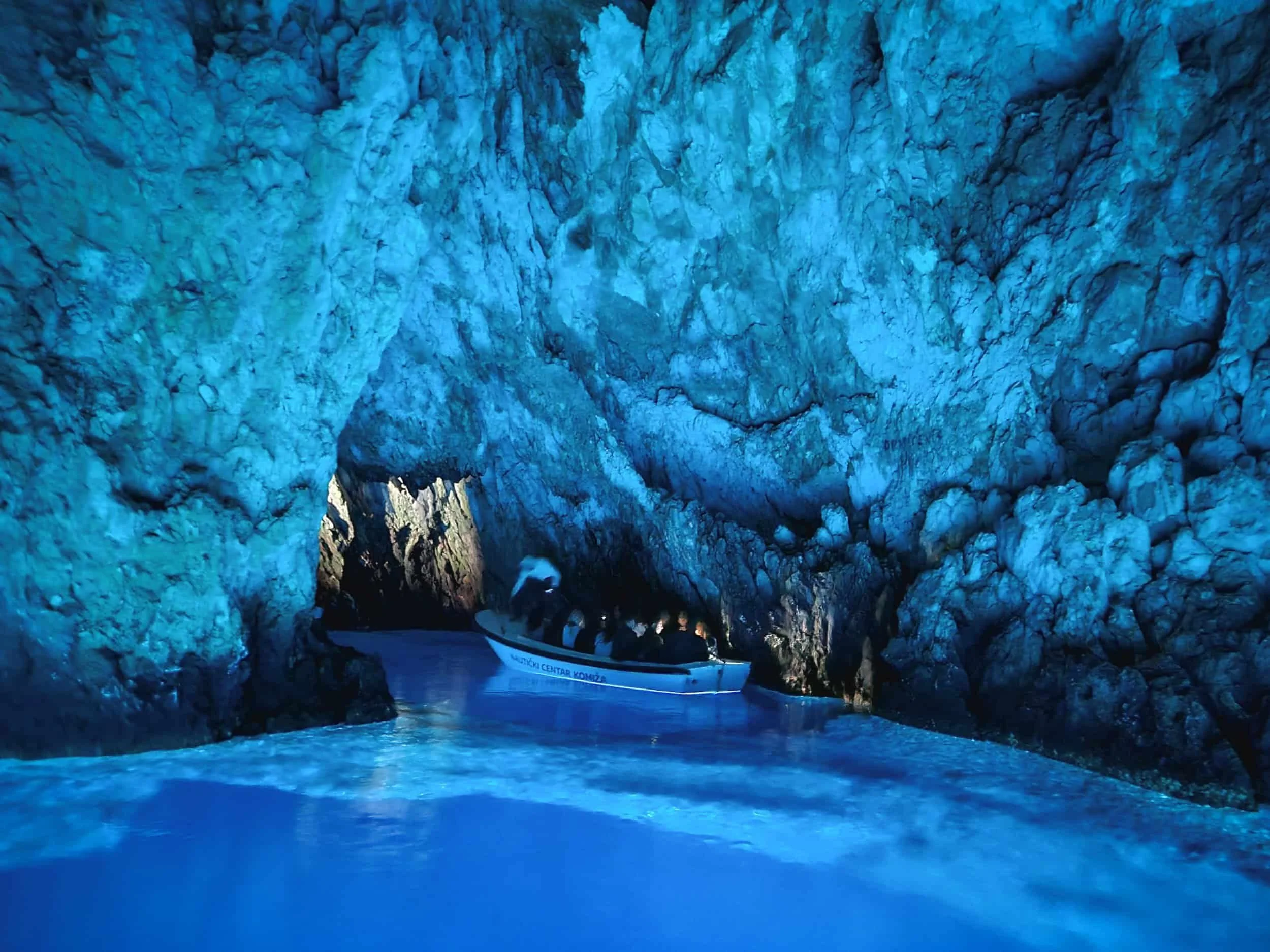 Rocky walls inside Blue Cave near Split Croatia