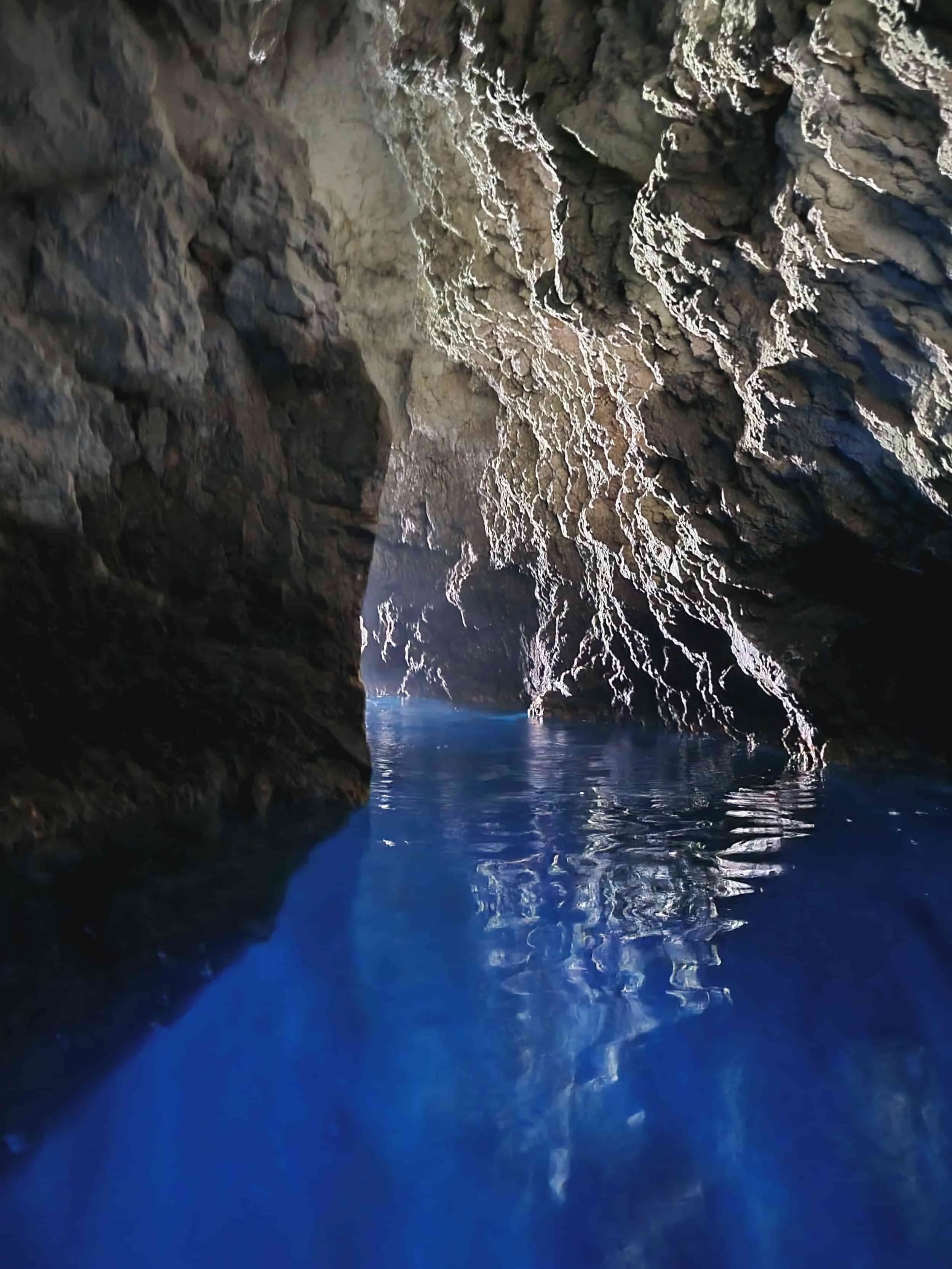 Rocky walls inside Blue Cave near Split Croatia