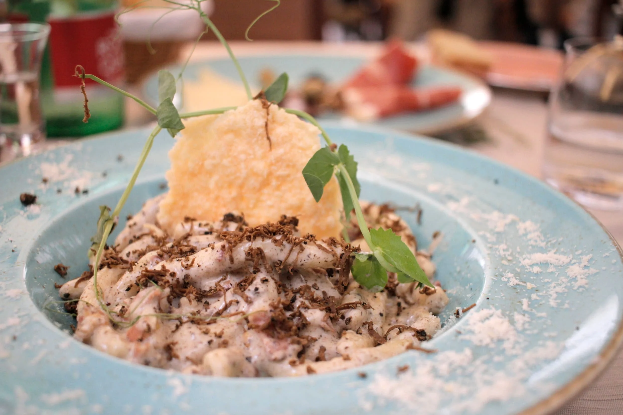 Close up of dish of pasta at restaurant in Hvar Island in Croatia