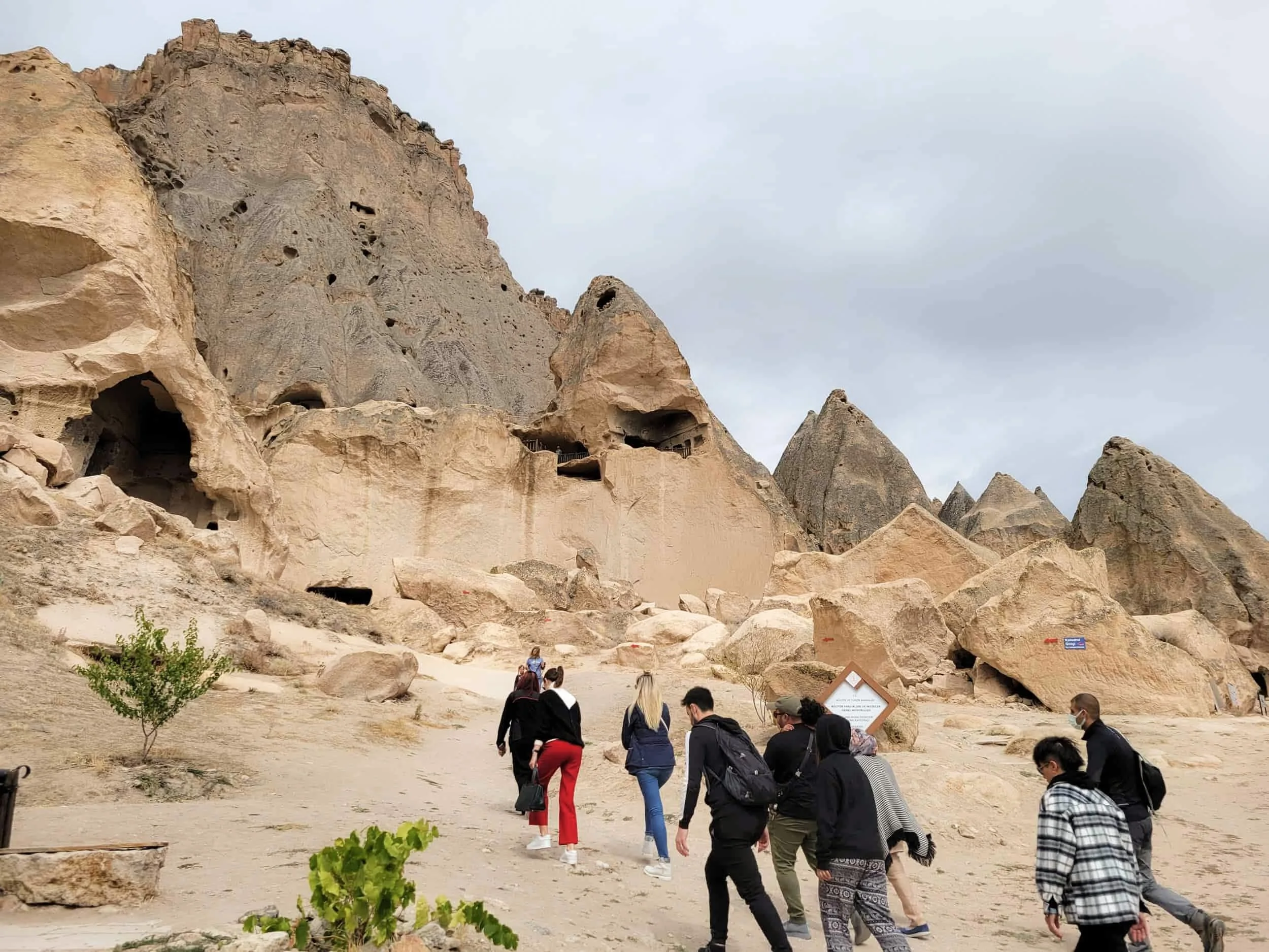 Rocky outcrop with carved caves at Selime Monastery in Cappadocia, Turkey
