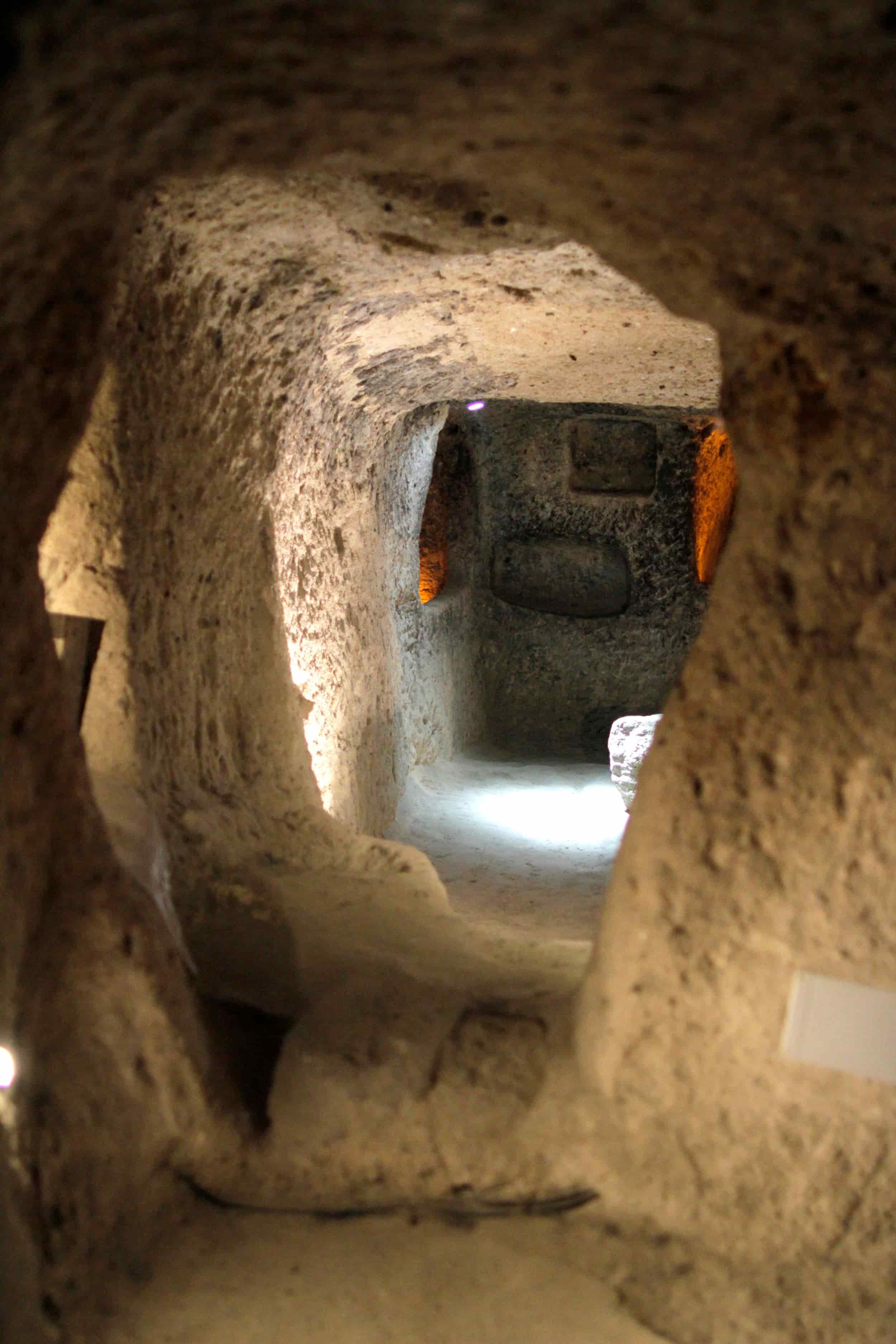 Stone passageways underground at Kaymaklı Underground City near Cappadocia Turkey
