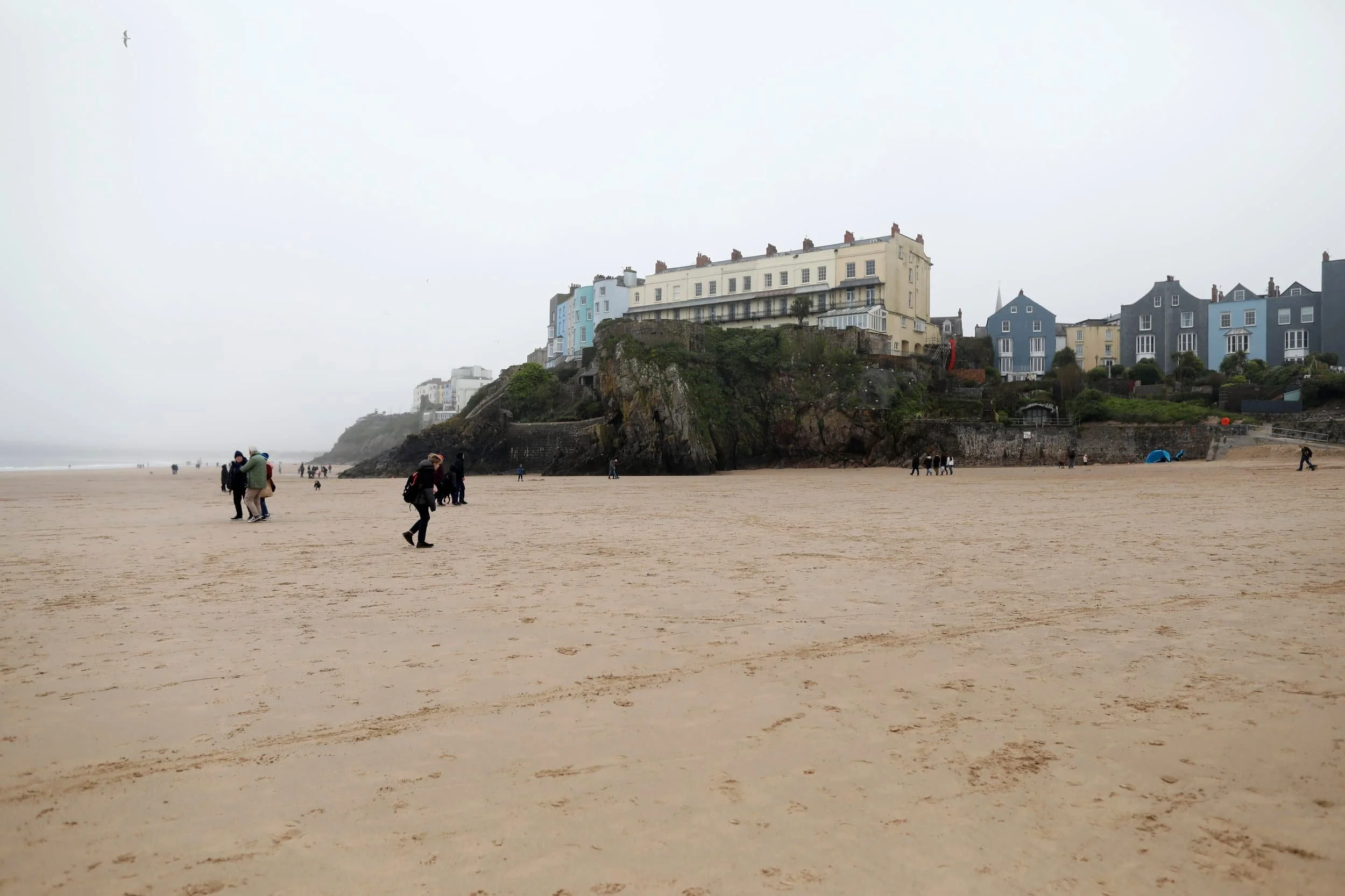 Castle Beach in Tenby Wales on a foggy day