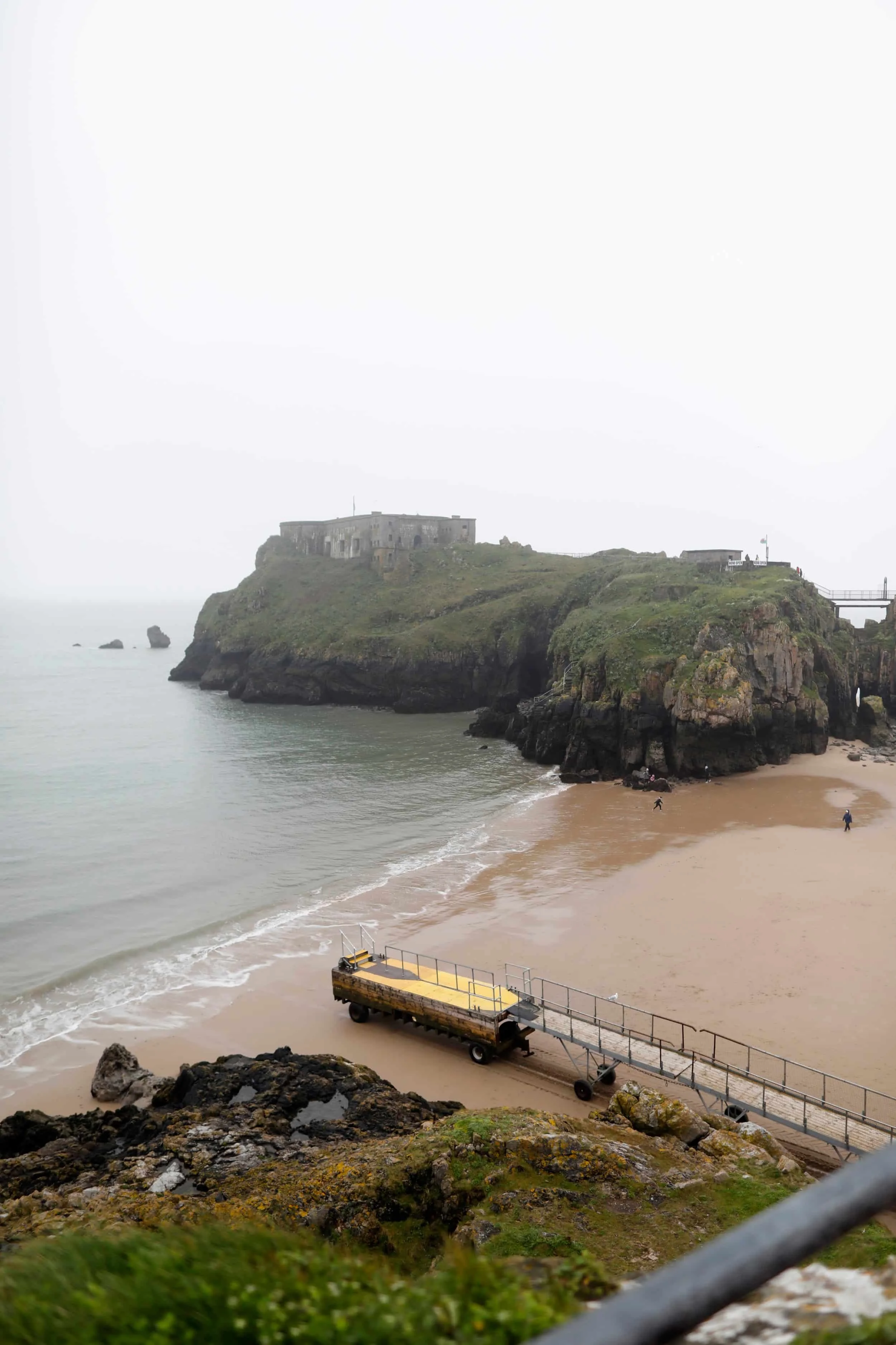Foggy views from above of St. Catherine's Island in Tenby Wales