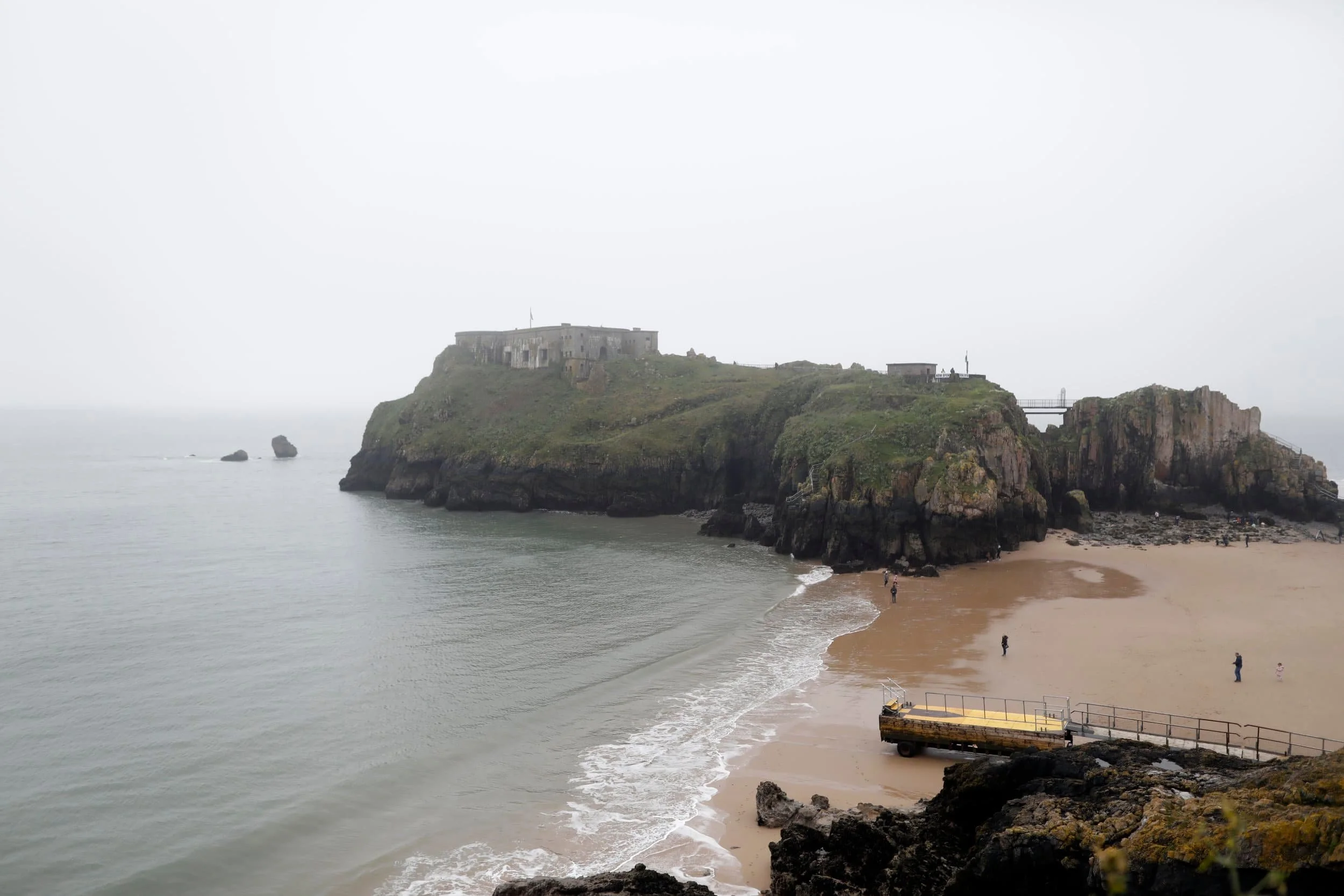 Foggy views from above of St. Catherine's Island in Tenby Wales