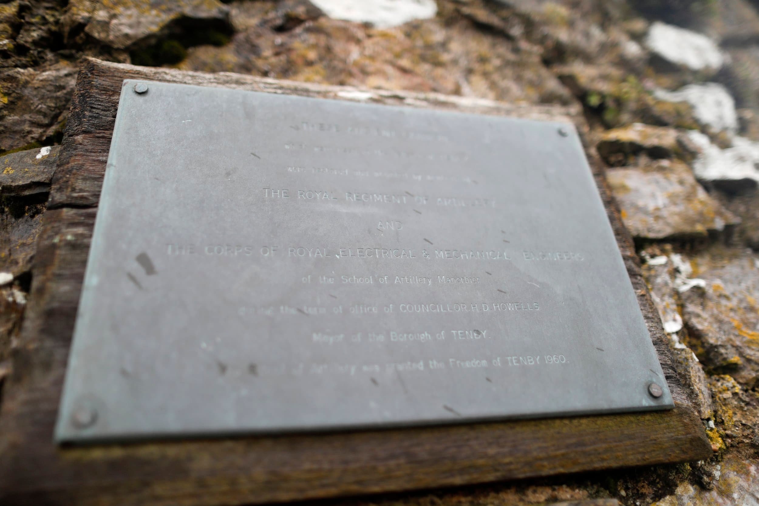 Plaque near Tenby Castle on Castle Hill in Tenby Wales
