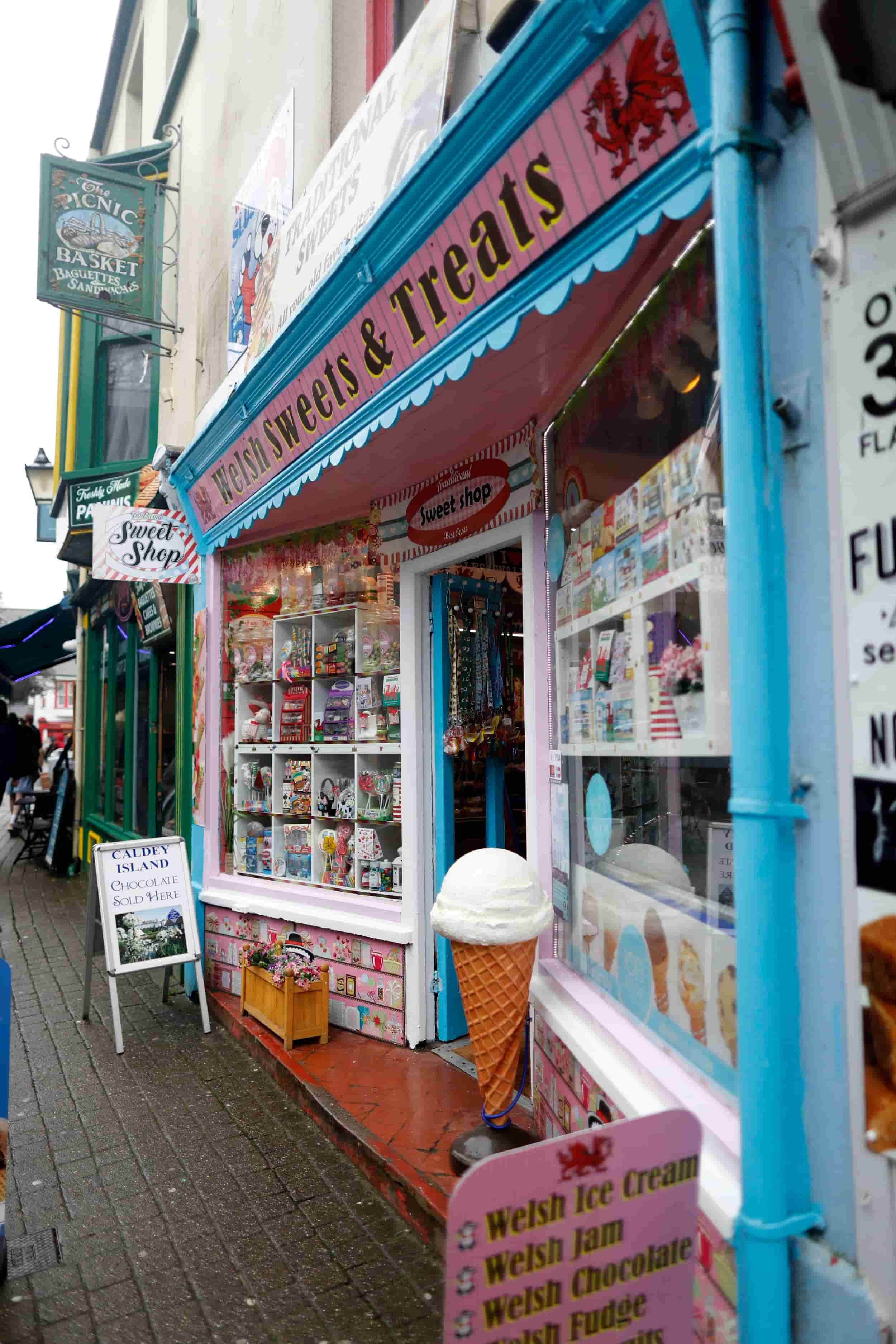 Exterior of candy shop, Welsh Sweets &amp; Treats, in Tenby Wales