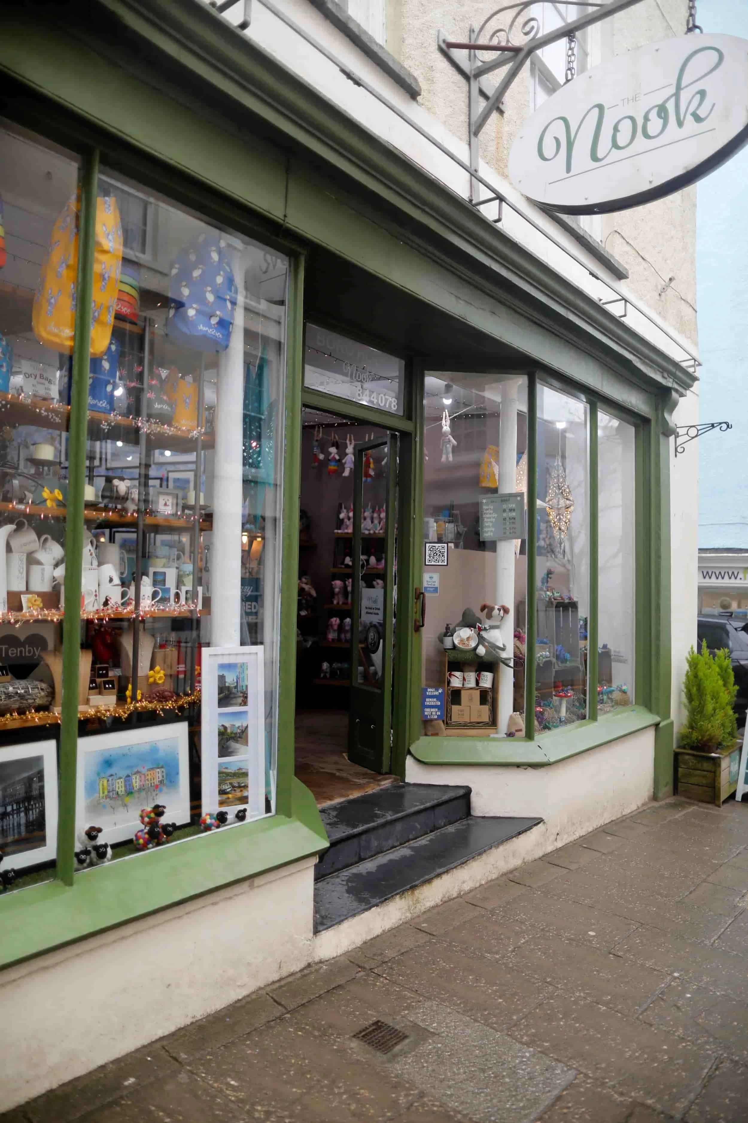 Front of the shop called The Nook in the town center in Tenby Wales