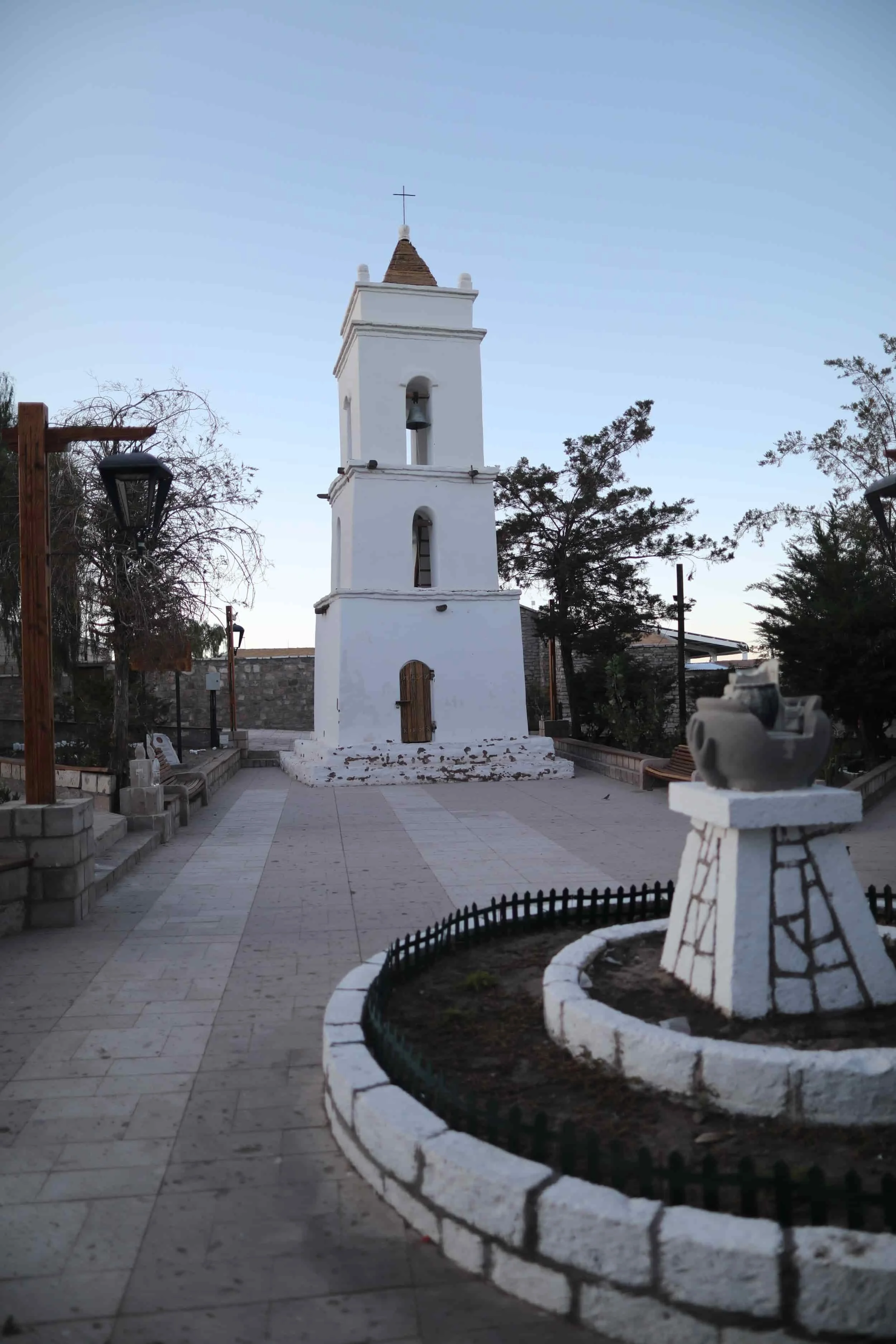 White church building in the Village of Toconao in San Pedro de Atacama in Chile