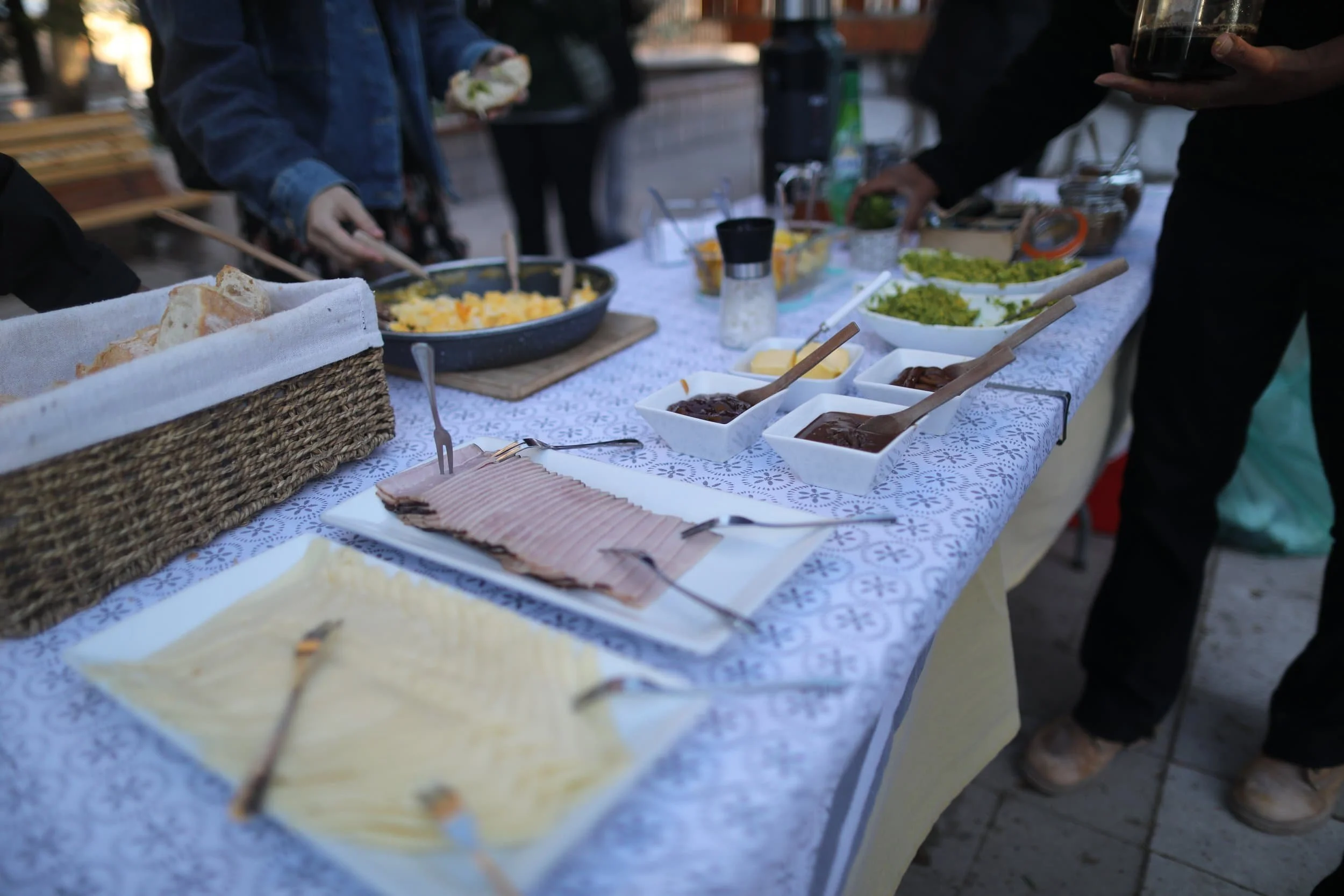 Table laid out with breakfast items in the Village of Toconao in San Pedro de Atacama in Chile