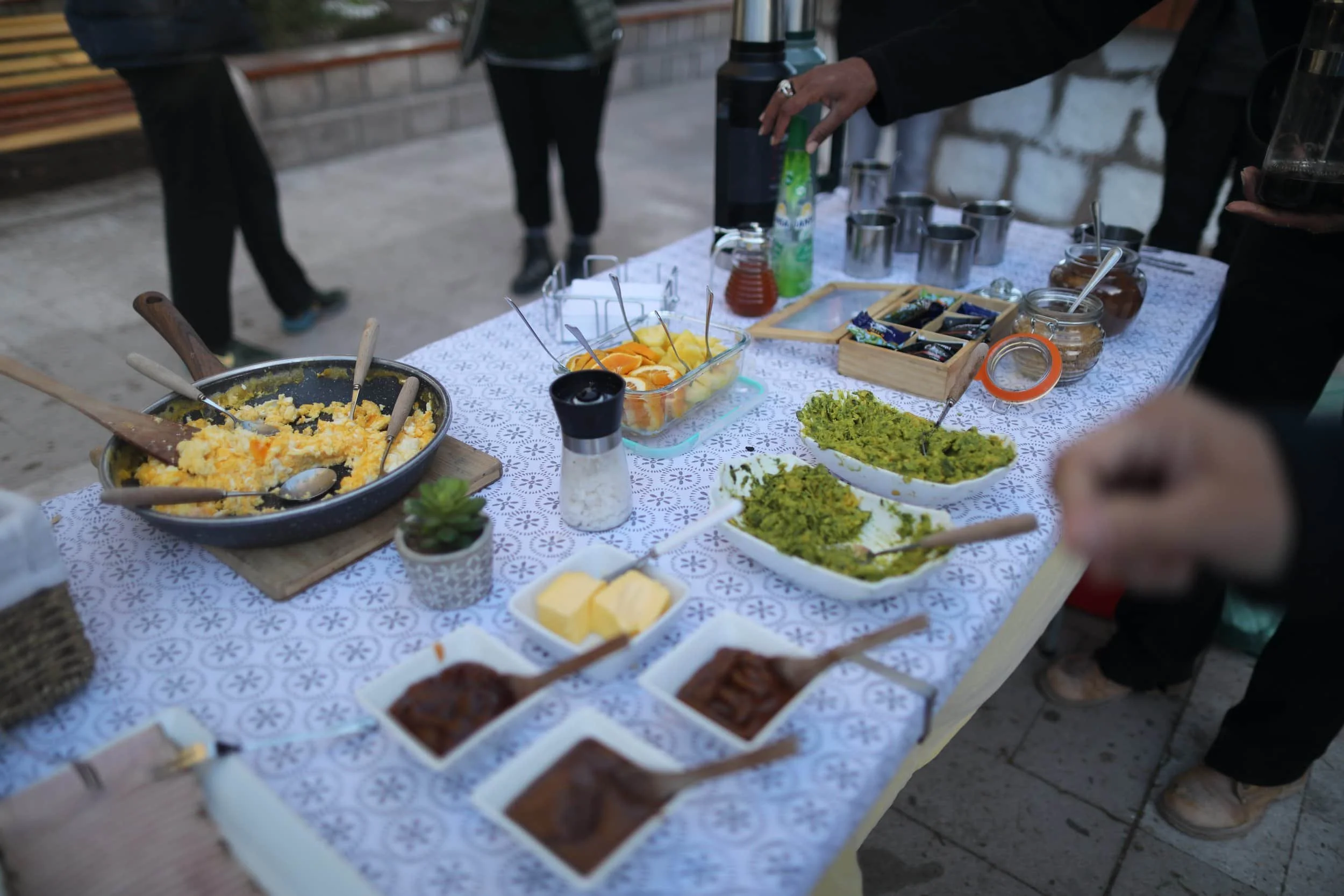 Table laid out with breakfast items in the Village of Toconao in San Pedro de Atacama in Chile