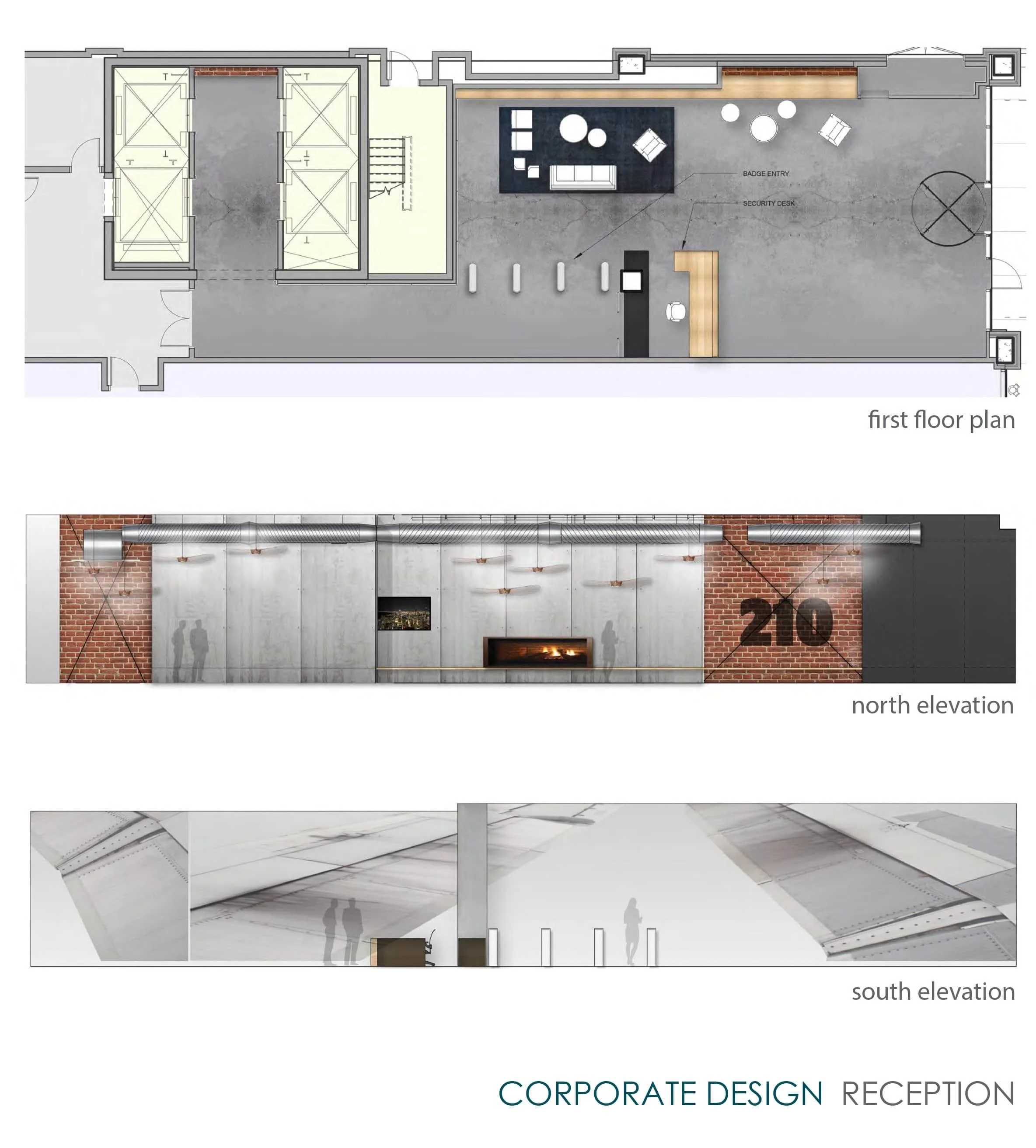 Floor plan and elevations for interior design project