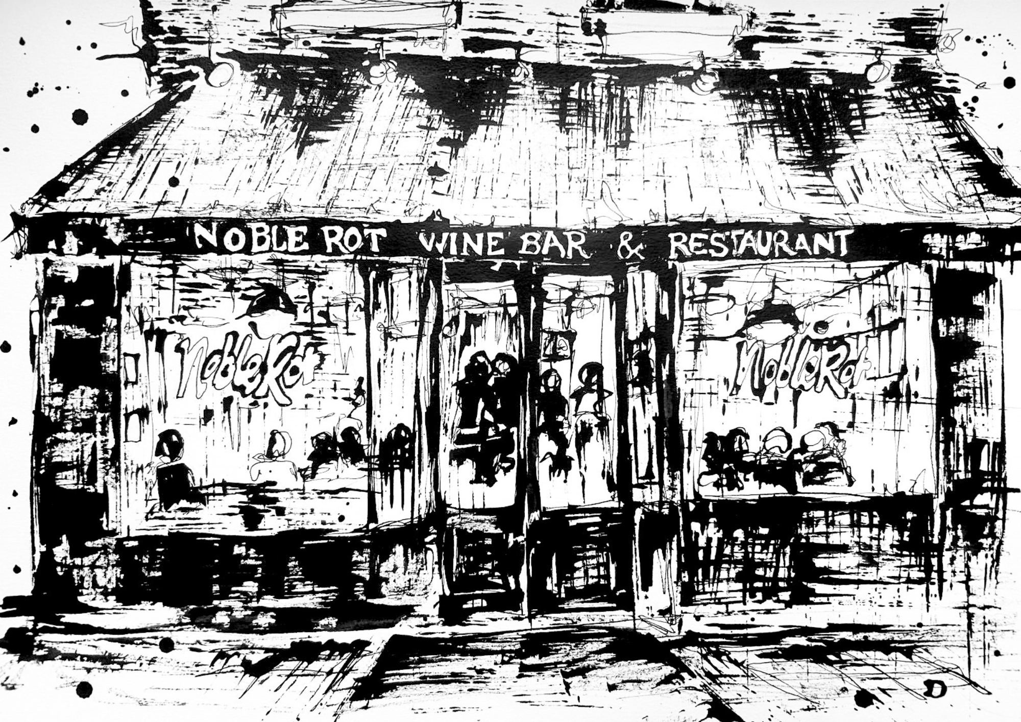 Noble Rot, London - Original Black ink, 30 x 40cm