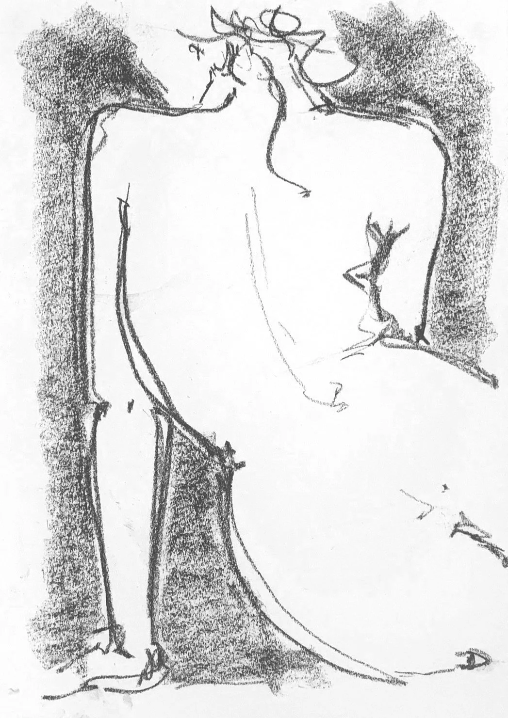 Poised, A2, Original black pastel on ivory paper